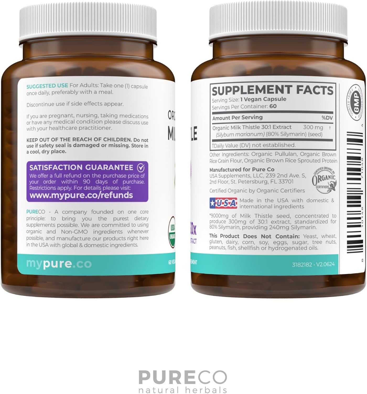 USDA Organic Milk Thistle Capsules - 80% Silymarin Liver Support Supplement - 300mg Super Concentrated Extract - 60 Day Supply