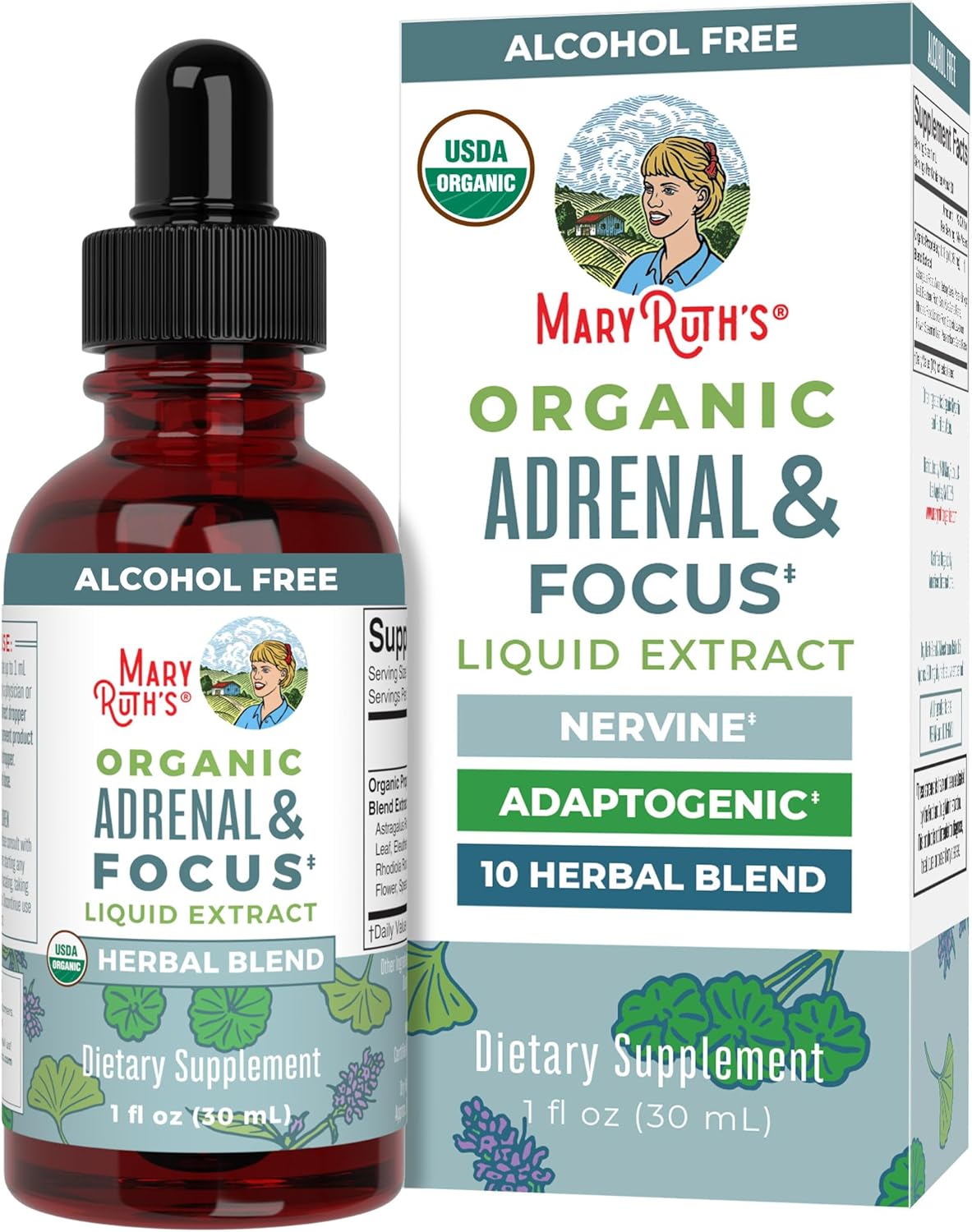 USDA Organic Nootropic Focus Supplement with Ginkgo Biloba for Brain, Memory, and Adrenal Support by MaryRuth Organics