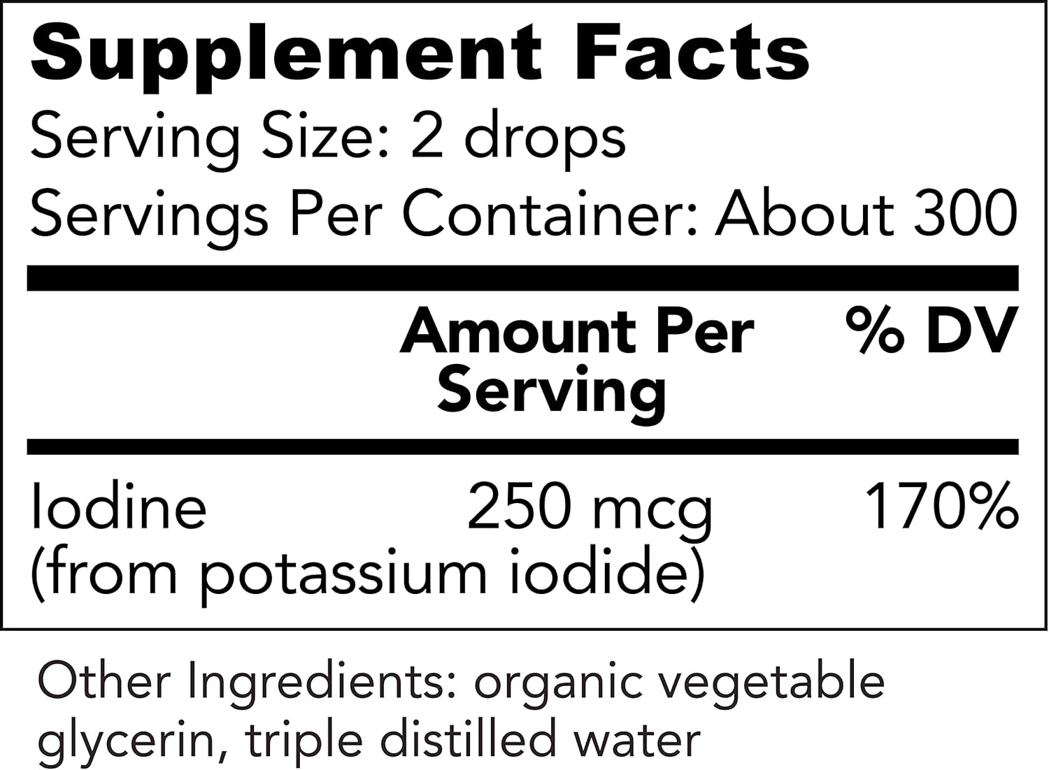 USDA Organic Potassium Iodide Liquid Supplement 2-Pack - 250 mcg (1-Year Supply) - Supports Thyroid Gland, Iodine Levels - More Bioavailable Than Tablets - 1 Fl Oz