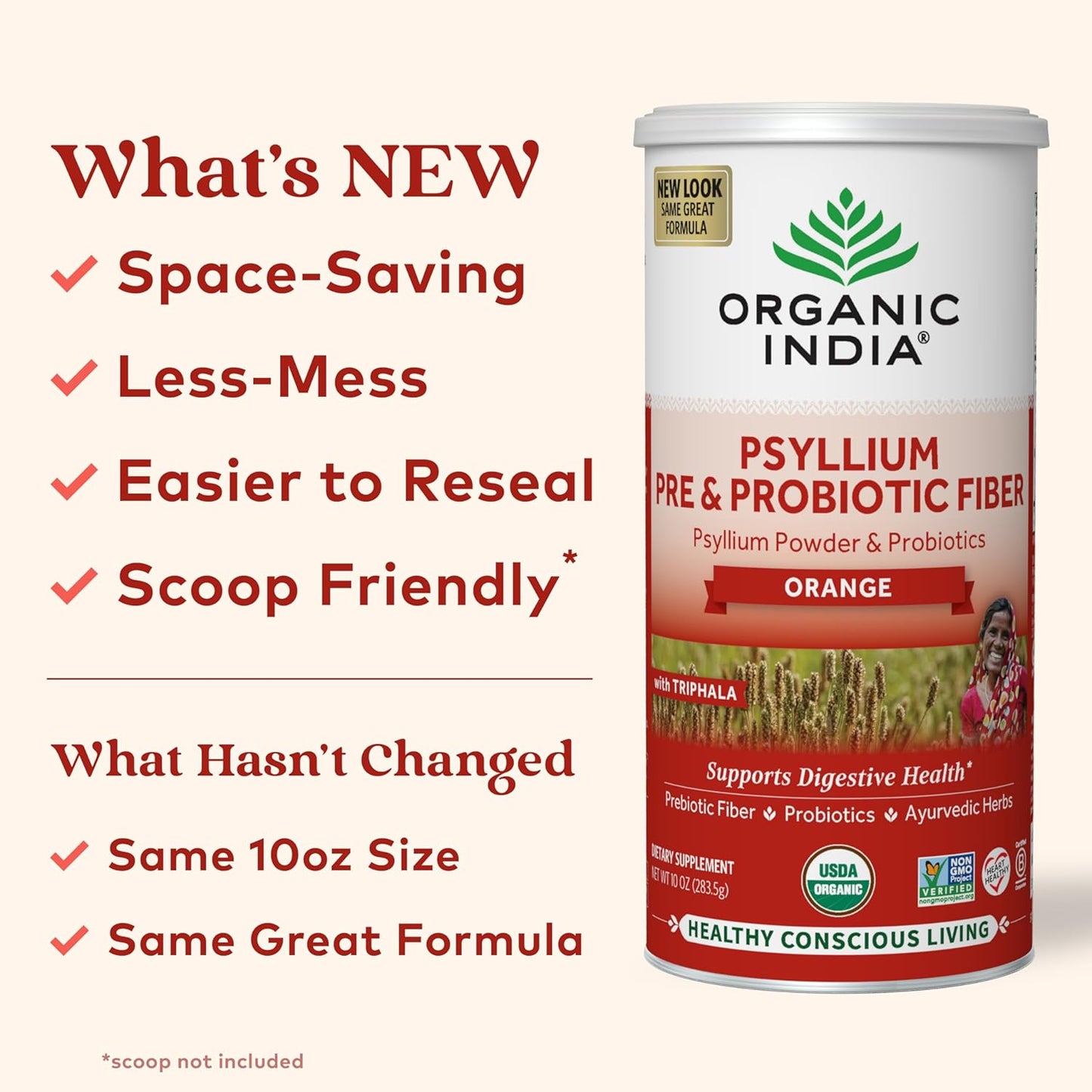 USDA Organic Psyllium Husk Powder Supplement - Orange Flavored, Vegan & Gluten Free, Whole Psyllium Husk Fiber with Pre & Probiotics - 10 Oz