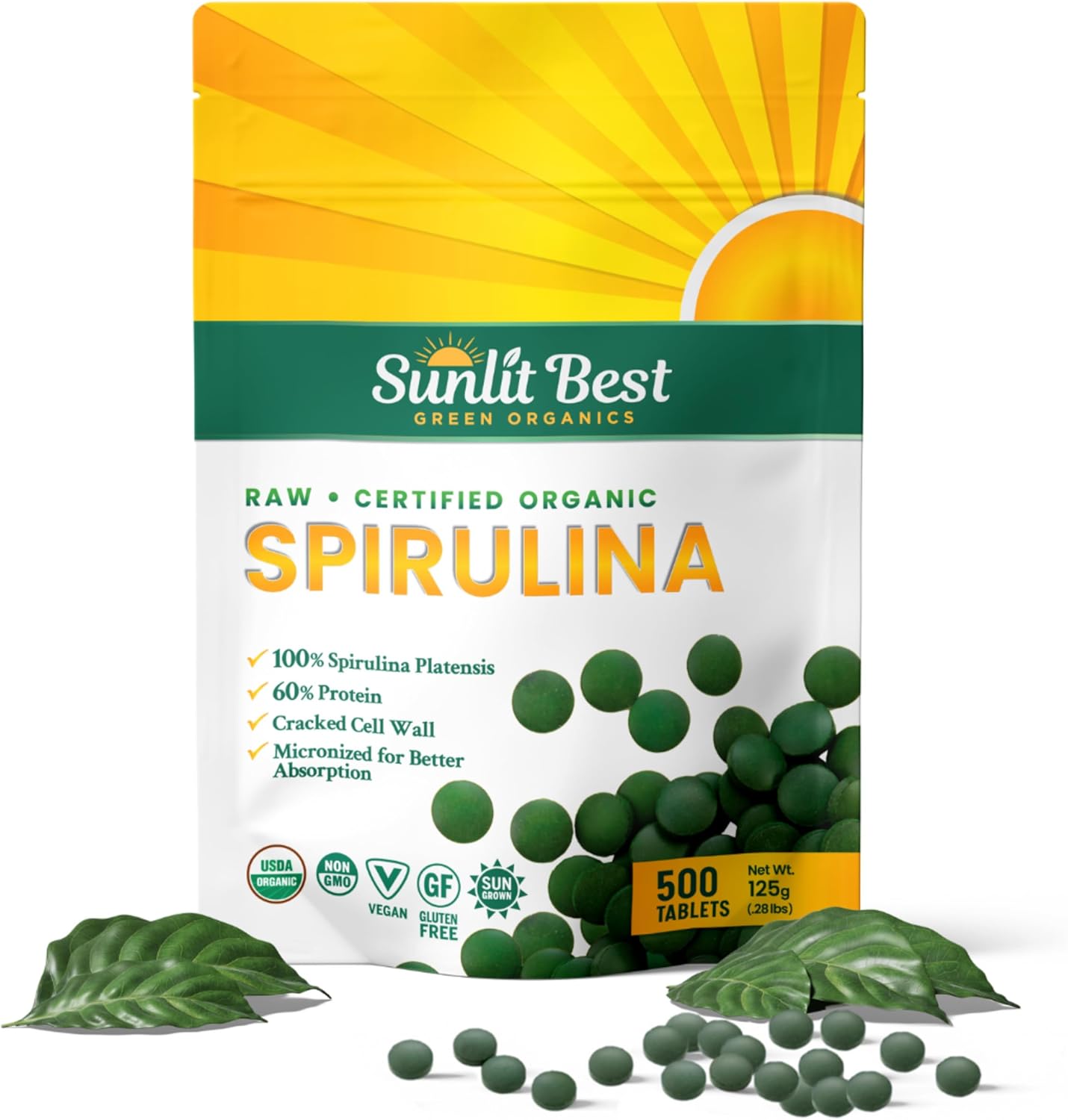 USDA Organic Spirulina Tablets for Immune Support and Energy Boost - Vegan Superfood with Chlorophyll and High Protein - Non GMO Green Organics Tablets