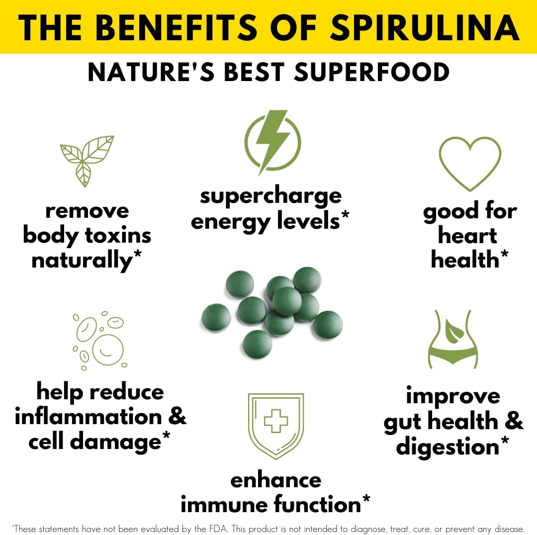 USDA Organic Spirulina Tablets for Immune Support and Energy Boost - Vegan Superfood with Chlorophyll and High Protein - Non GMO Green Organics Tablets