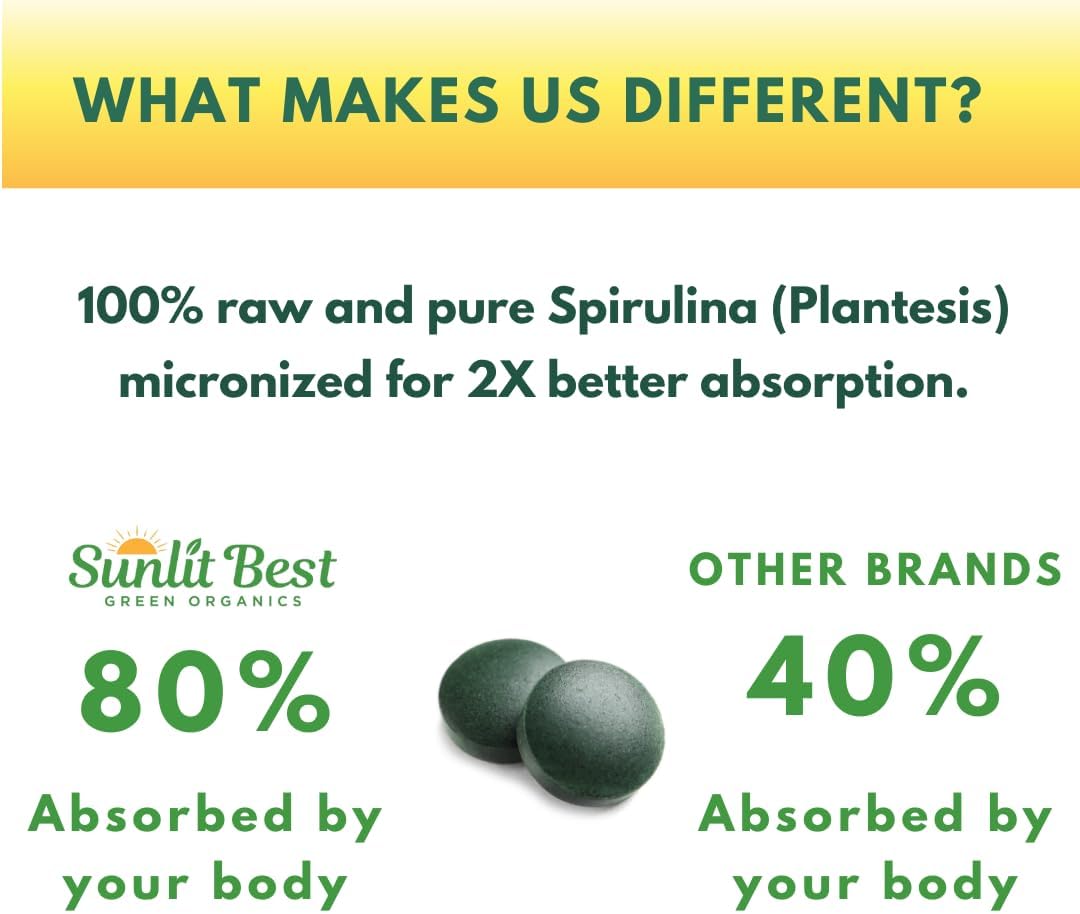 USDA Organic Spirulina Tablets for Immune Support and Energy Boost - Vegan Superfood with Chlorophyll and High Protein - Non GMO Green Organics Tablets