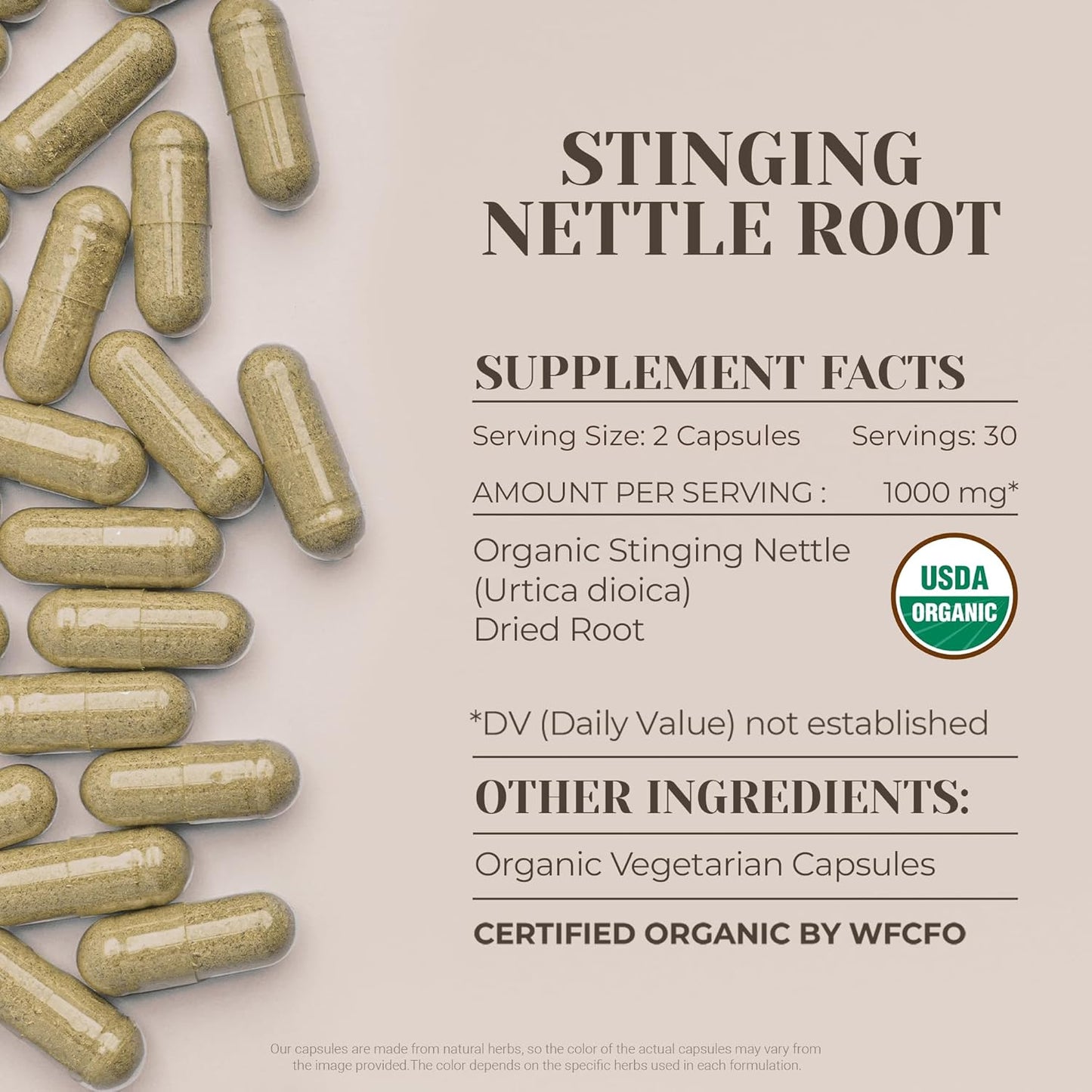 USDA Organic Stinging Nettle Root Capsules for Digestive Health - 60 Vegetarian Capsules - Natural Supplement with Organic Ingredients