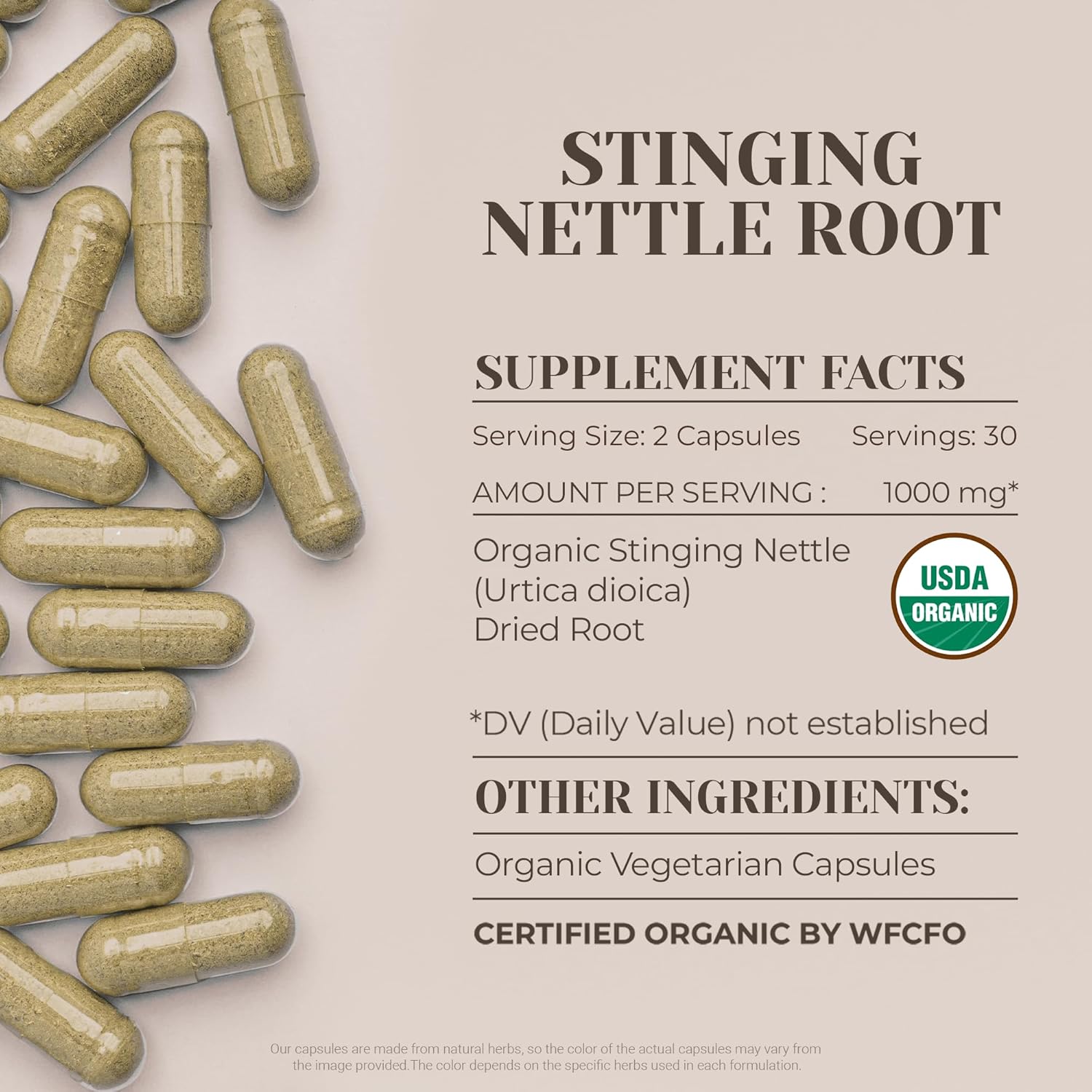 USDA Organic Stinging Nettle Root Capsules for Digestive Health - 60 Vegetarian Capsules - Natural Supplement with Organic Ingredients