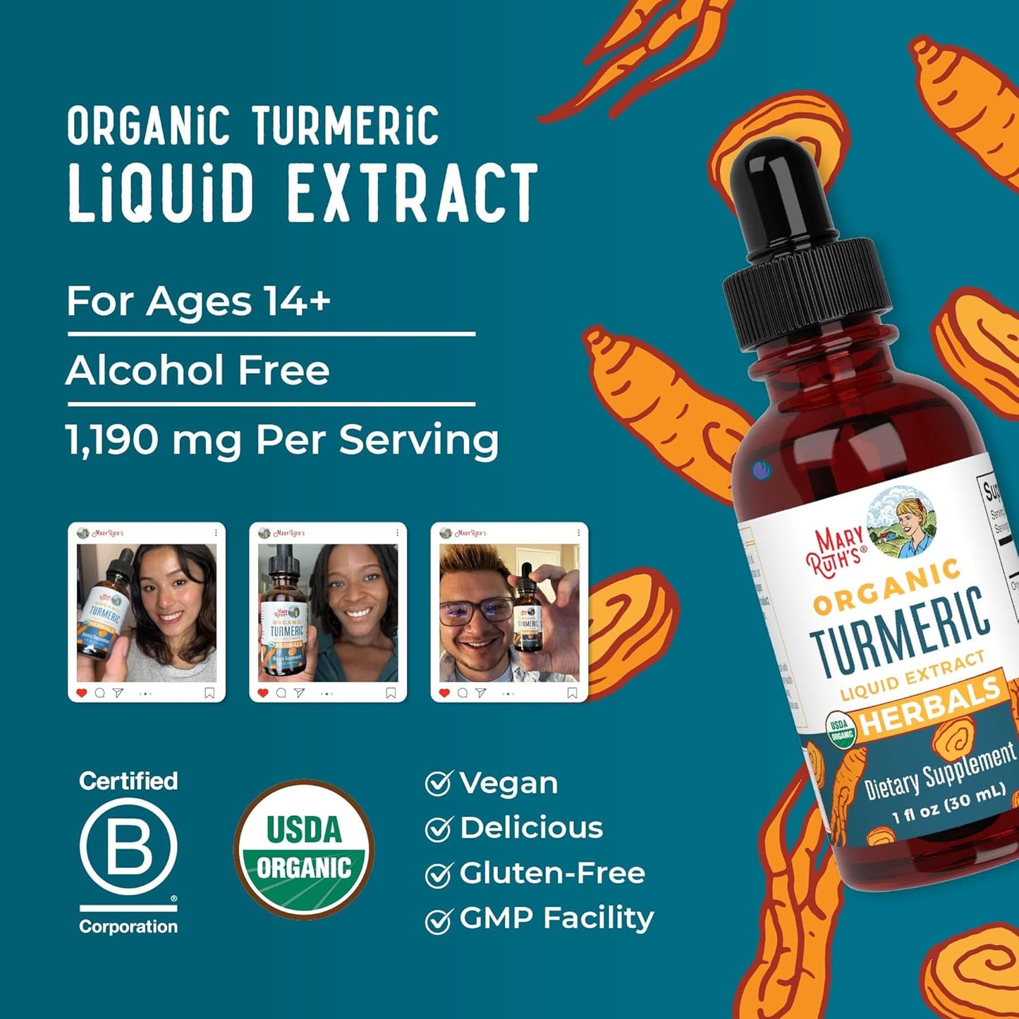 USDA Organic Turmeric Curcumin Liquid Drops | Joint & Liver Support | Non-GMO & Vegan | 1 Fl Oz