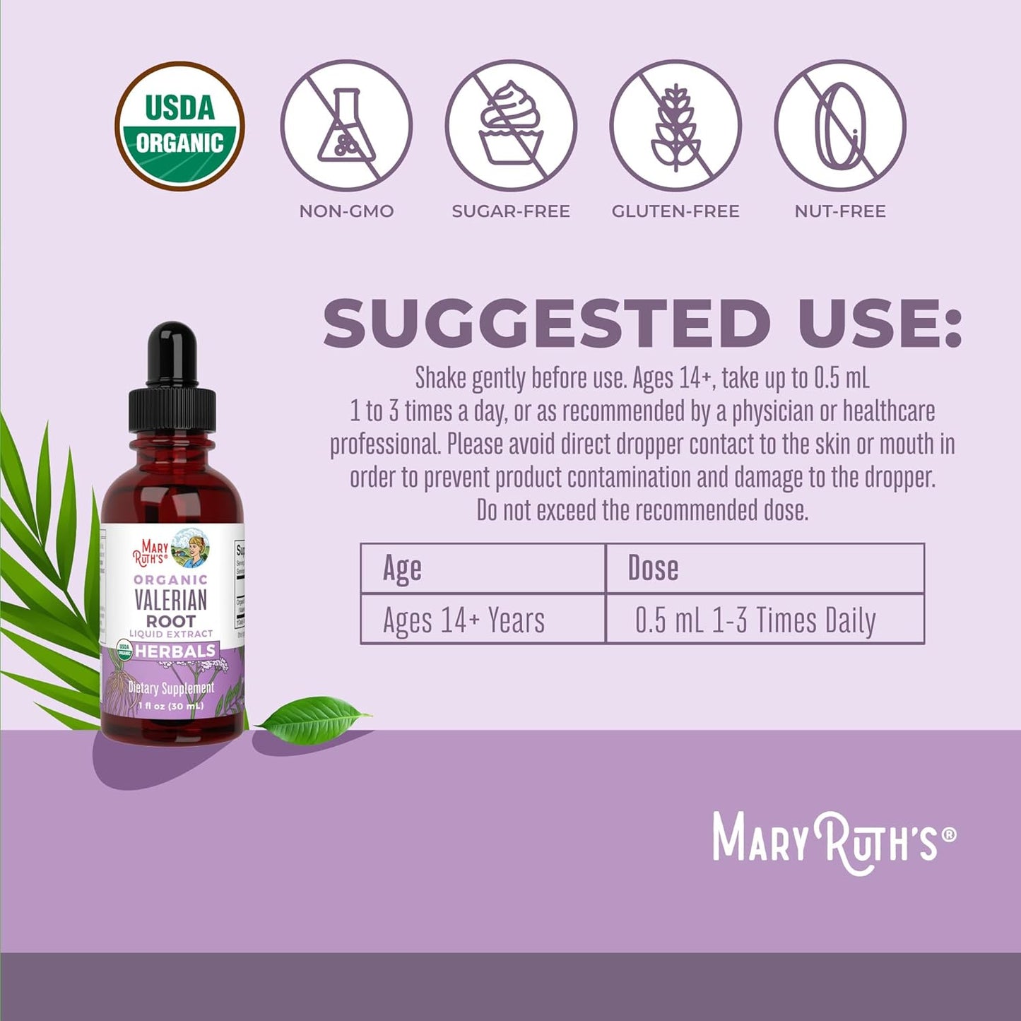 USDA Organic Valerian Root Liquid Drops - 2 Month Supply - Sugar Free - Sleep Support - Stress Relief - Vegan - Non-GMO - Gluten Free - 60 Servings