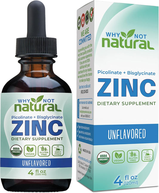 USDA Organic Vegan Liquid Zinc Drops Supplement with Chelated Zinc Picolinate - Natural and Organic