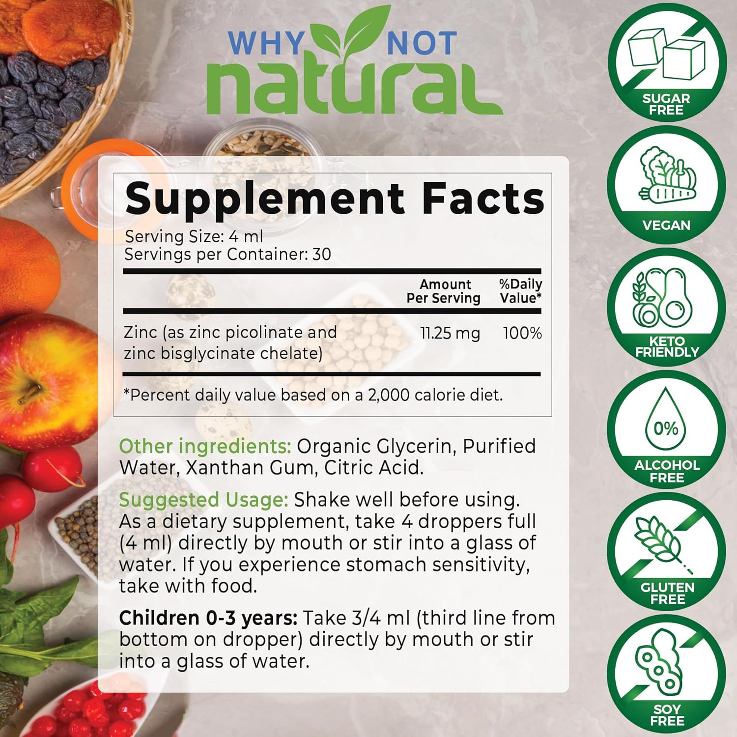 USDA Organic Vegan Liquid Zinc Drops Supplement with Chelated Zinc Picolinate - Natural and Organic