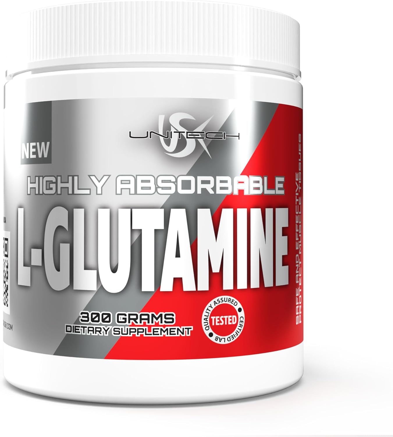 USK Unitech L-Glutamine Powder - Boost Muscle Recovery, Protein Synthesis, Digestive Health, Immunity, & pH Balance - Amino Acid Supplement for Fitness - 300g Easy-to-Mix Formula