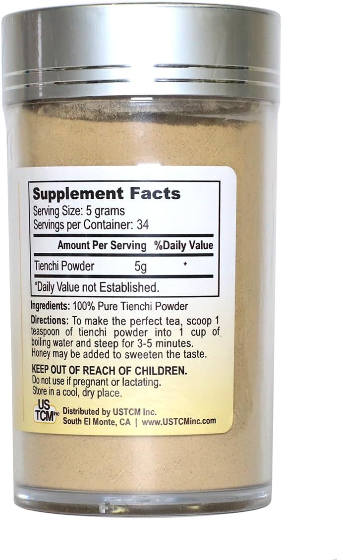 USTCM 100% Pure Tienchi Powder - Notoginseng Sanqi Ginseng Powder 田七粉 120mesh (6oz)