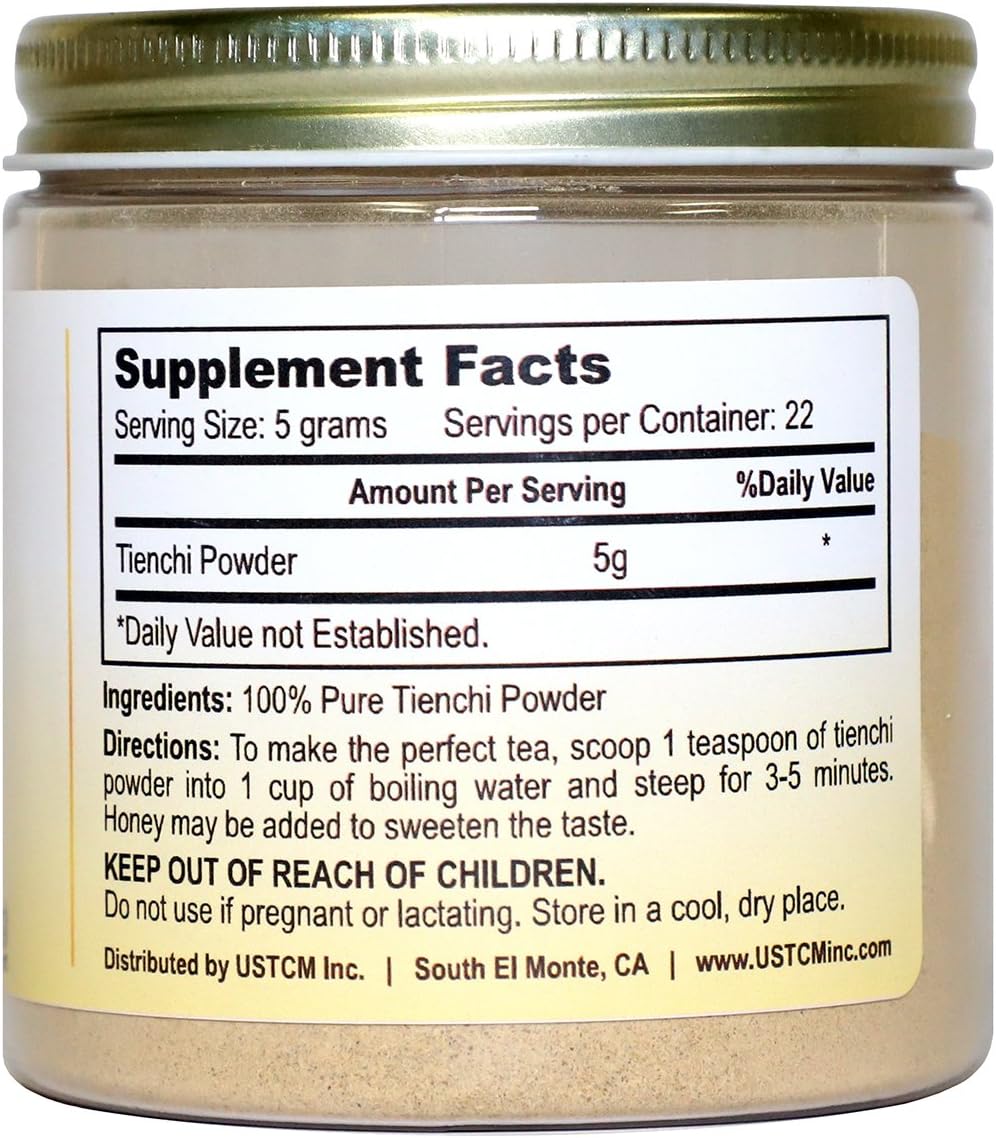 USTCM 100% Pure Tienchi Powder Pseudoginseng Notoginseng Sanqi Ginseng 田七粉 120mesh (4oz) - Premium Quality Herbal Supplement