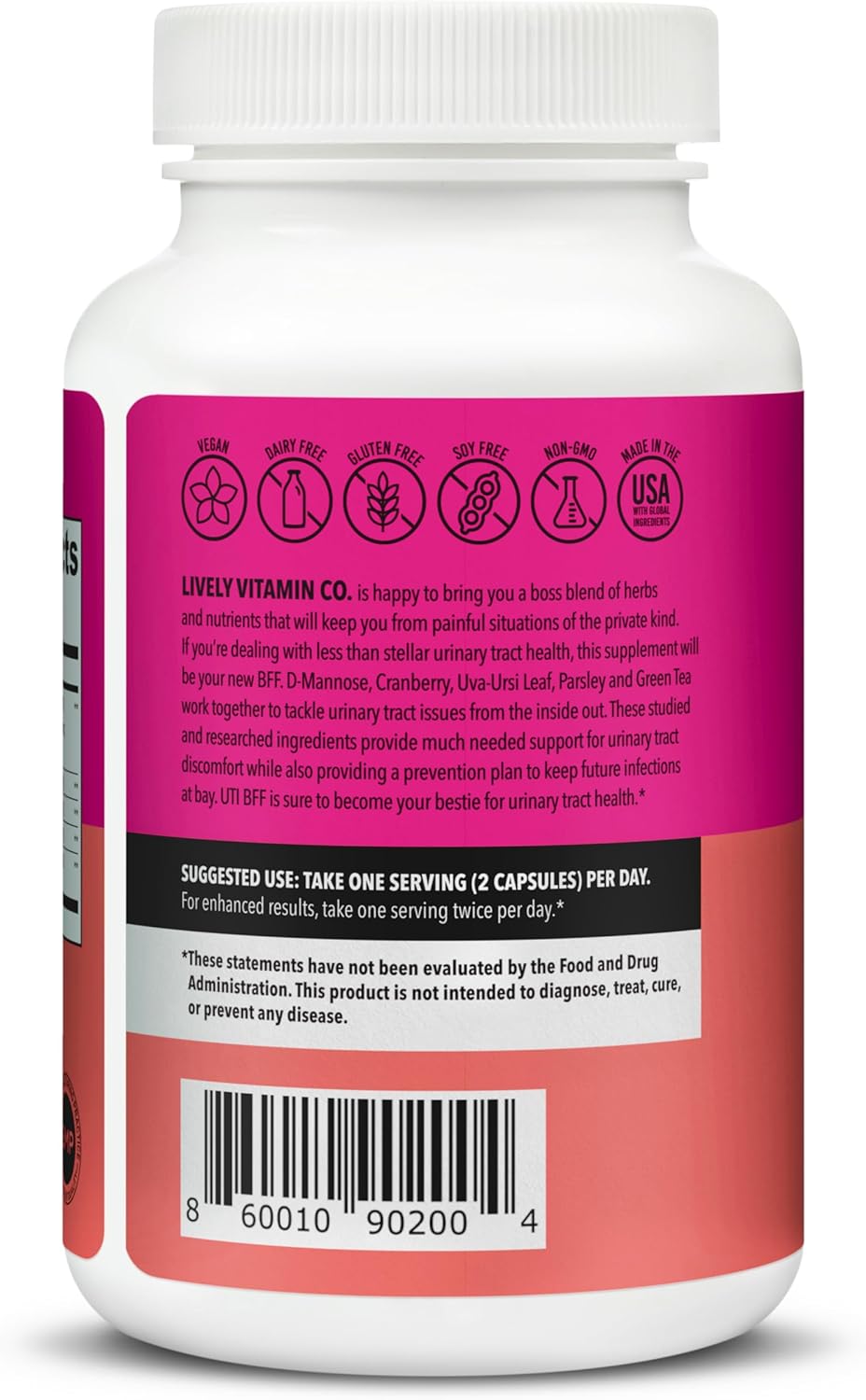 UTI BFF Supplement for Bladder & Prostate Health - Urinary Tract Infections - Cranberry, Holy Basil, Green Tea, D-Mannose - 120 Capsules