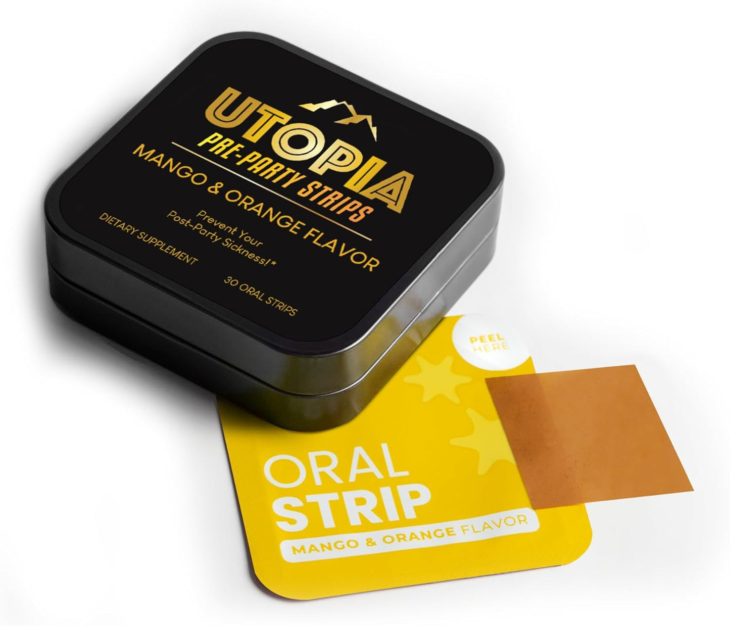 UTOPIA Strips Liver Support Supplement with Turmeric Curcumin - 30 Count - Fast-Acting Natural Mango Flavored Pre-Alcohol Relief for Partygoers