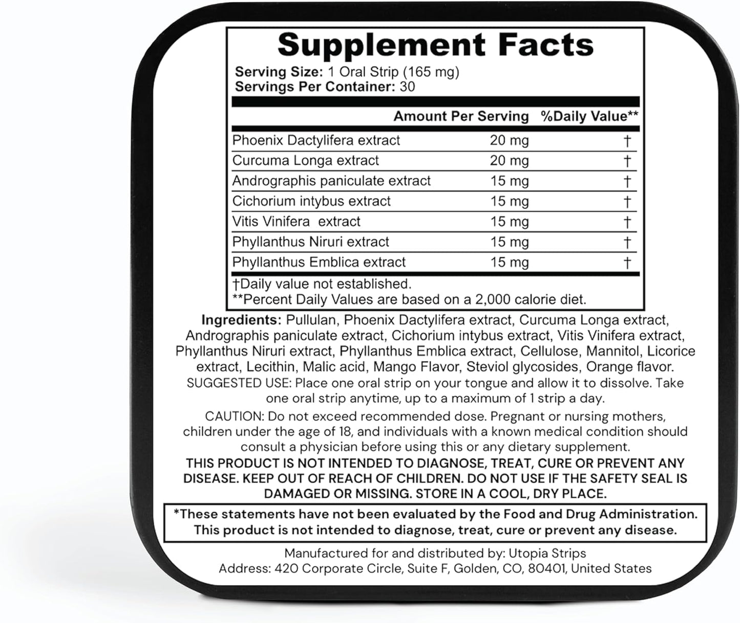 UTOPIA Strips Liver Support Supplement with Turmeric Curcumin - 30 Count - Fast-Acting Natural Mango Flavored Pre-Alcohol Relief for Partygoers