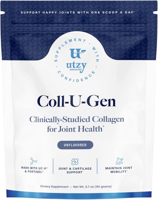 Utzy Naturals Coll-U-Gen Powder for Joint Support | 30 Servings | Type II Undenatured Collagen & Fortigel | Unflavored Supplement