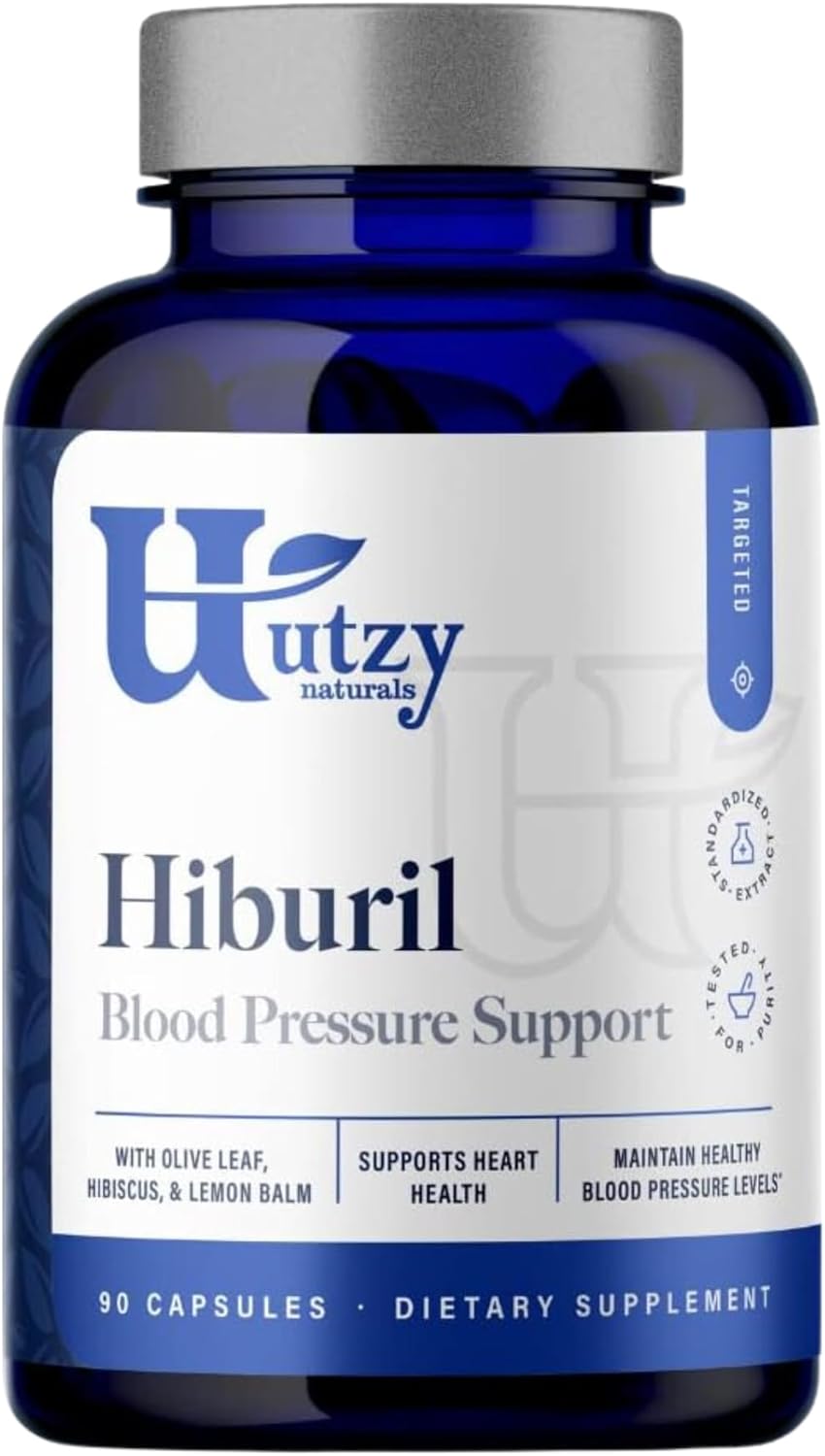 Utzy Naturals Hiburil | Support Healthy Blood Pressure | Olive Leaf, Hibiscus, Lemon Balm Extracts | 30 Servings