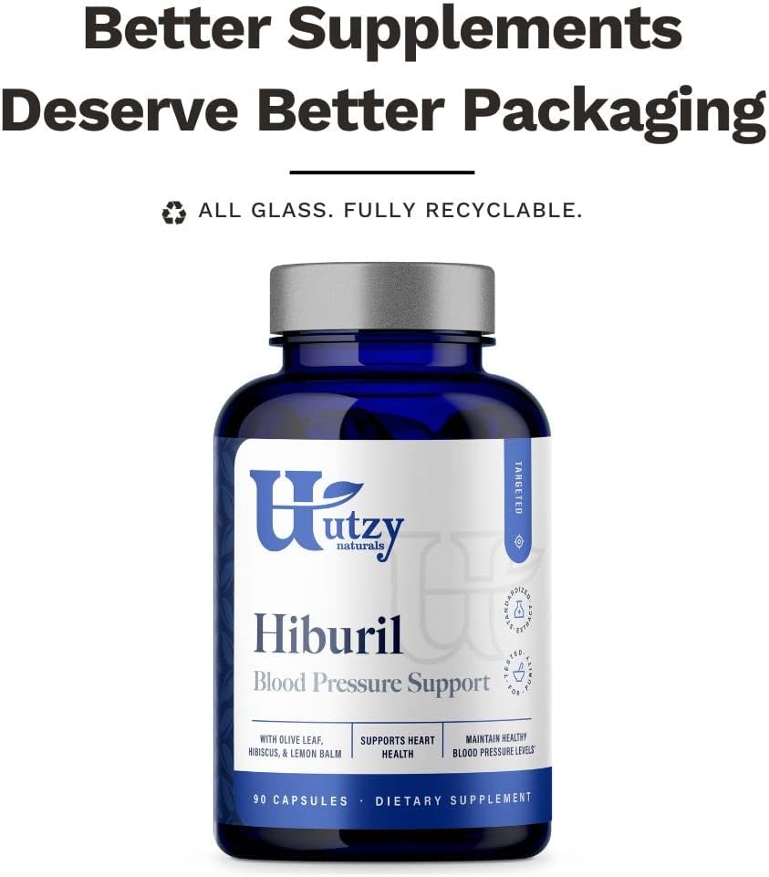 Utzy Naturals Hiburil | Support Healthy Blood Pressure | Olive Leaf, Hibiscus, Lemon Balm Extracts | 30 Servings
