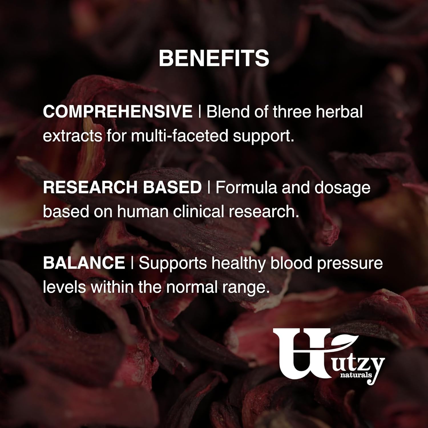 Utzy Naturals Hiburil | Support Healthy Blood Pressure | Olive Leaf, Hibiscus, Lemon Balm Extracts | 30 Servings