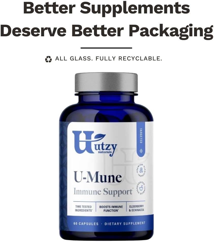 Utzy Naturals U-Mune Immune Support Supplement with Elderberry, Echinacea, and Oregano | USA Made | 3rd Party Tested | 60 Capsules