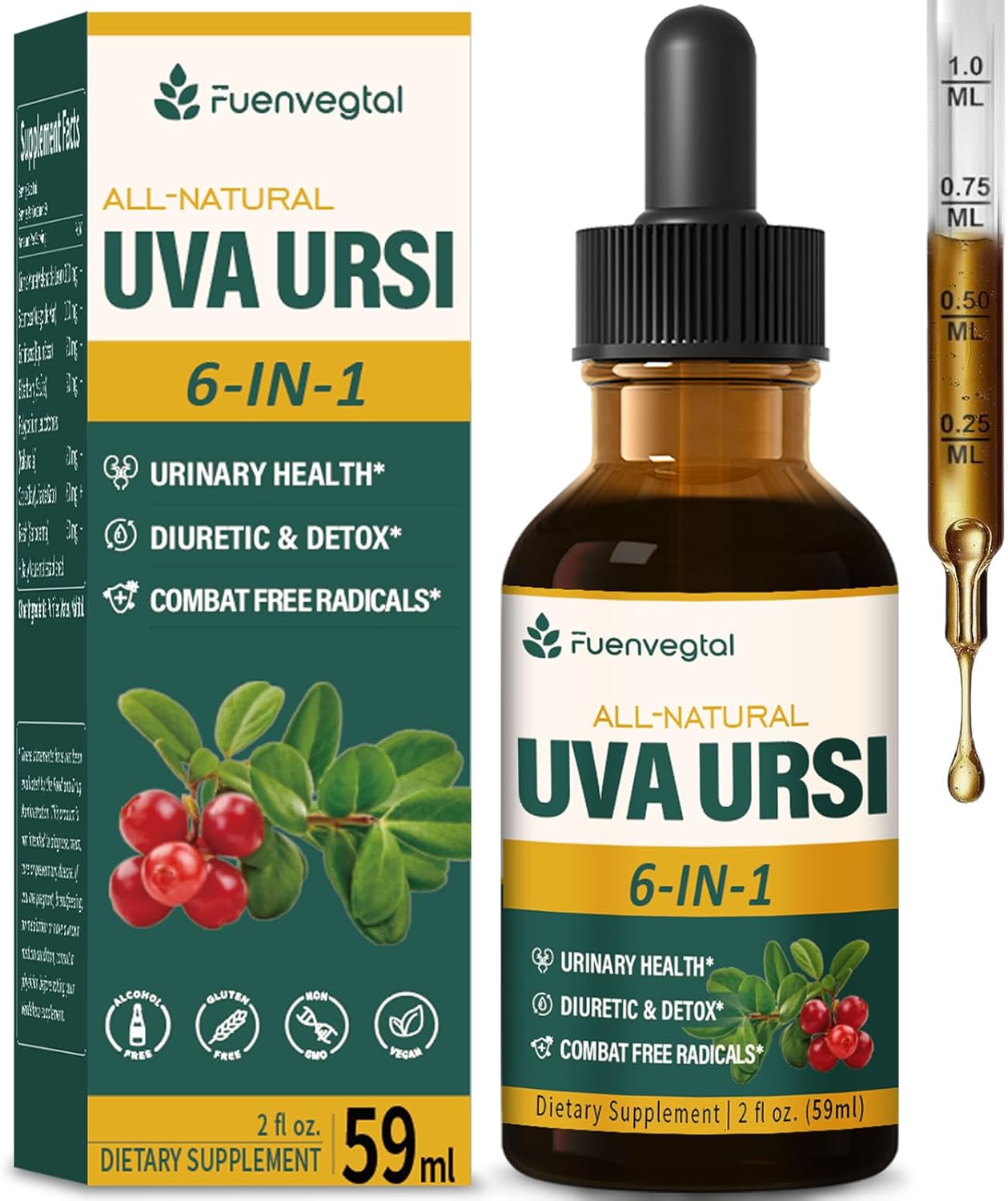 Uva Ursi Herbal Liquid Drops for Urinary Health - Diuretic & Detox Support - Antioxidant Rich - 2oz