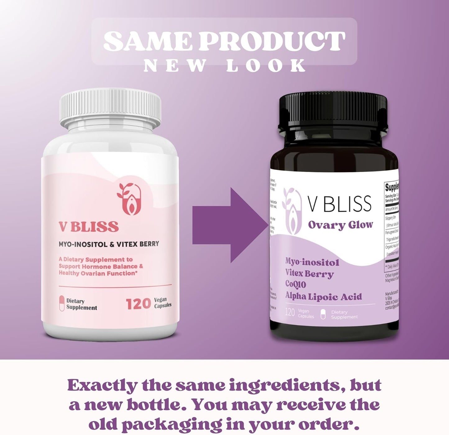 V Bliss Myo-inositol & Vitex Berry Capsules for Women | Hormone Balance, Ovarian & Fertility Support | CoQ10, Alpha-lipoic Acid, Chromium | Healthy Ovulation Support