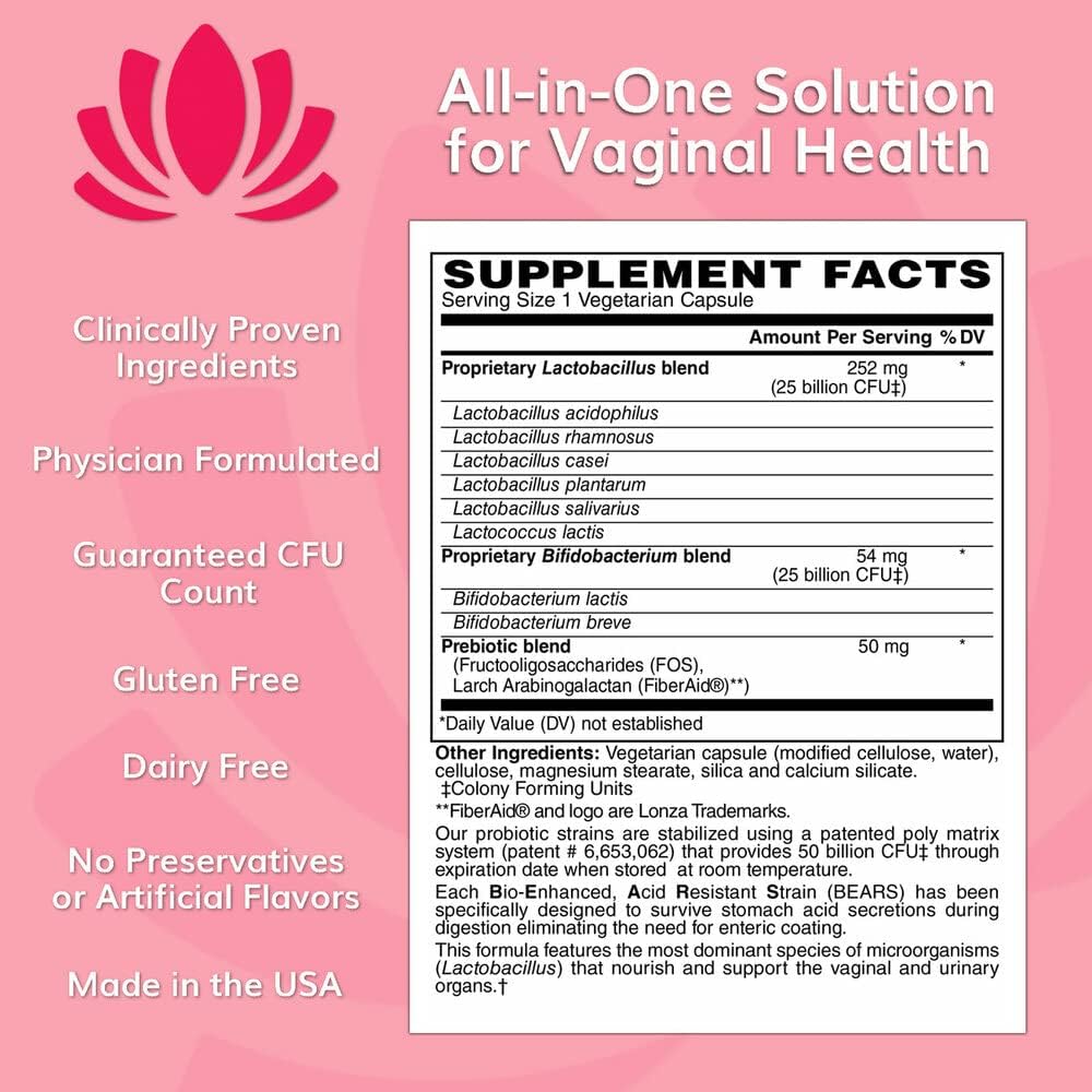 V-Luxe Probiotics: 50 Billion CFU for Women's Health - Natural Remedy to Balance pH & Prevent Infections | 30 Day Supply
