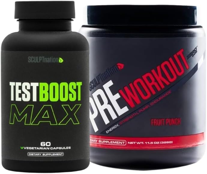 V Shred Test Boost Max and Pre Workout Fruit Punch Bundle by Sculpt Nation for Optimal Performance and Energy Boost