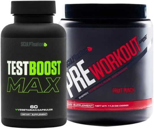 V Shred Test Boost Max and Pre Workout Fruit Punch Bundle by Sculpt Nation for Optimal Performance and Energy Boost