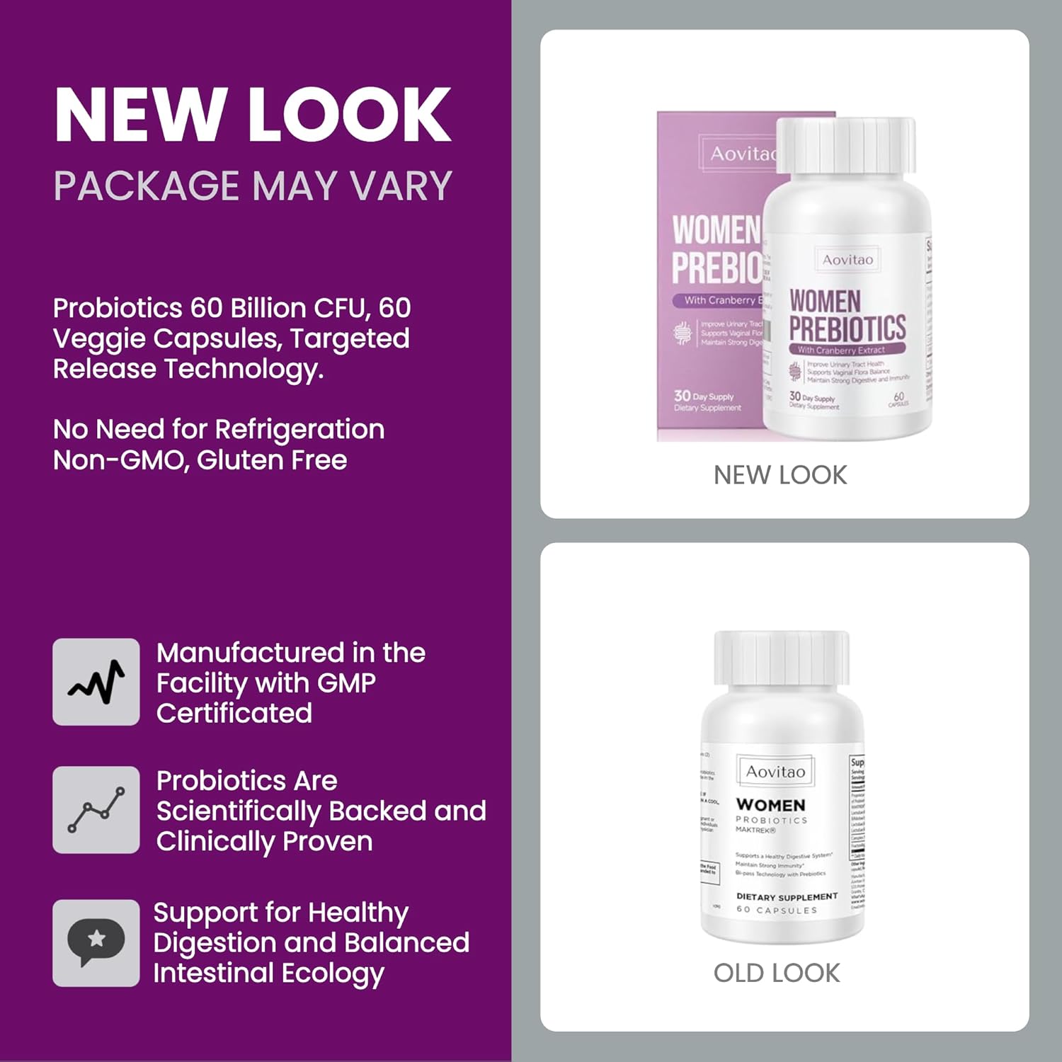 Vaginal Probiotic Capsules for Women - 60 Billion CFU Gut Health and Ph Balance Support with Prebiotics - Digestive and Urinary Tract Wellness