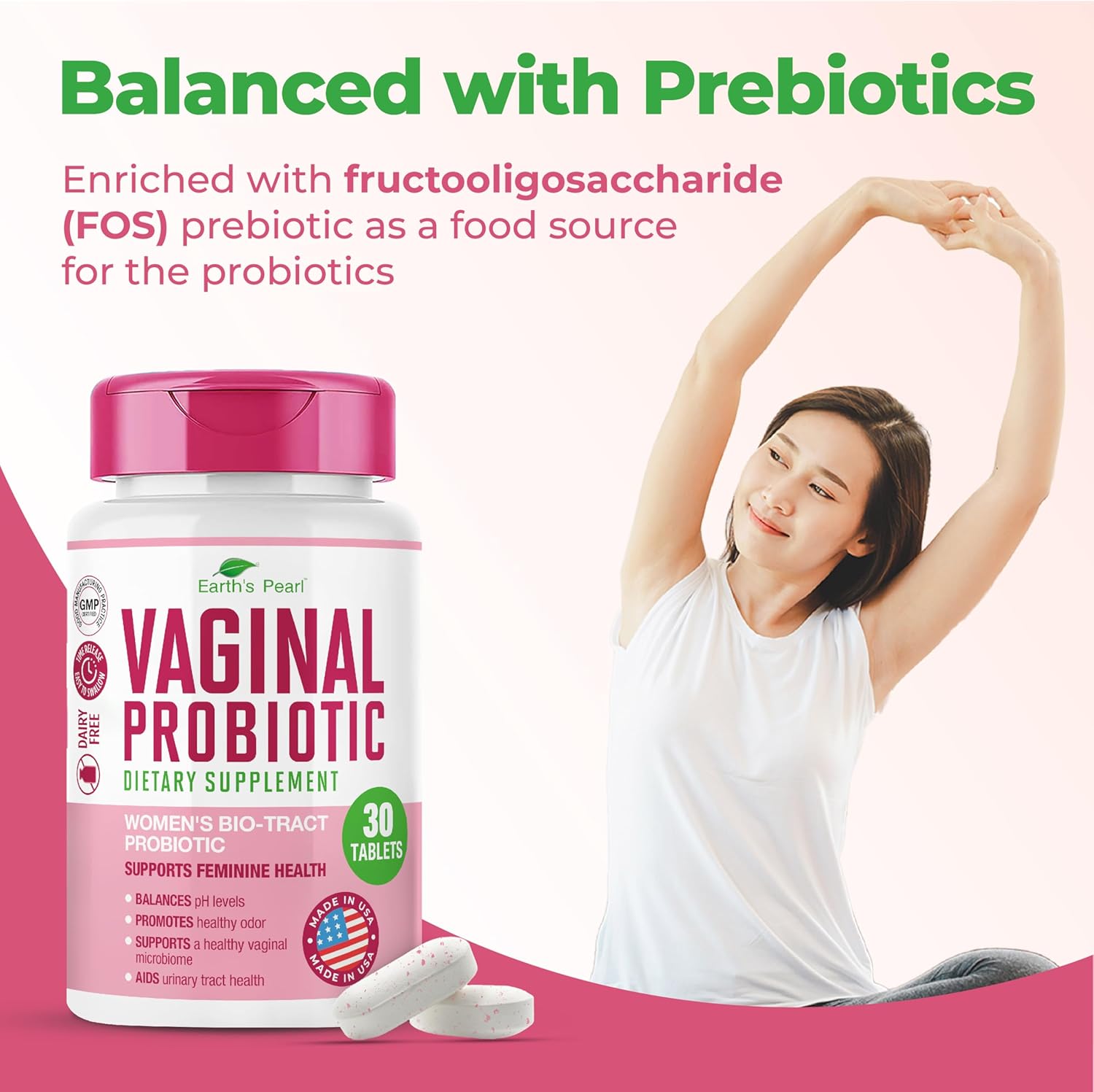 Vaginal Probiotic with BIO-Tract® Technology - 3 Billion CFU, Promotes Vaginal Health, Balanced pH & Odor, 15x More Effective - 1 Tablet Daily
