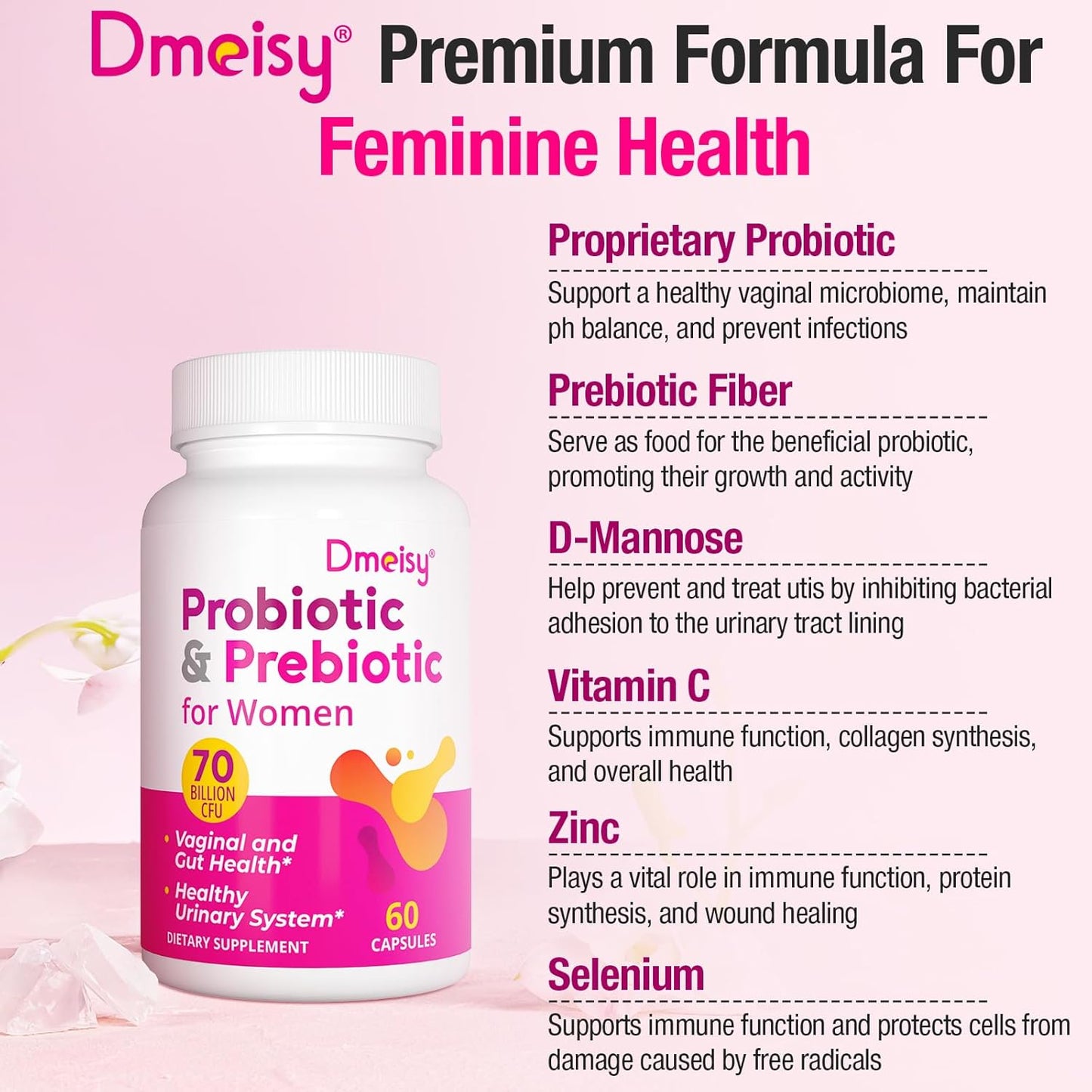 Vaginal Probiotics for Women - 70 Billion CFU, 13-in-1 Formula with Organic Prebiotics - 2 Month Supply