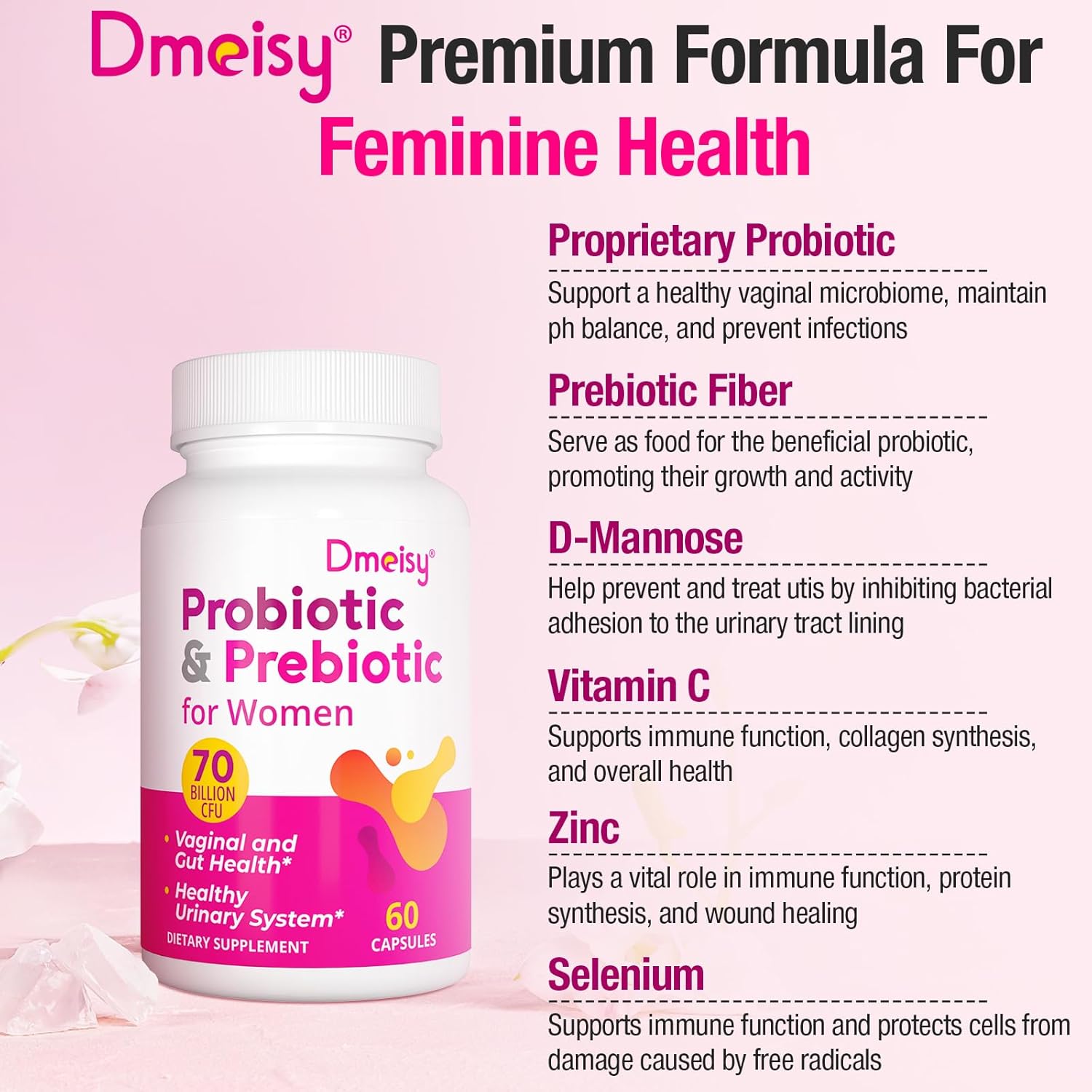 Vaginal Probiotics for Women - 70 Billion CFU, 13-in-1 Formula with Organic Prebiotics - 2 Month Supply