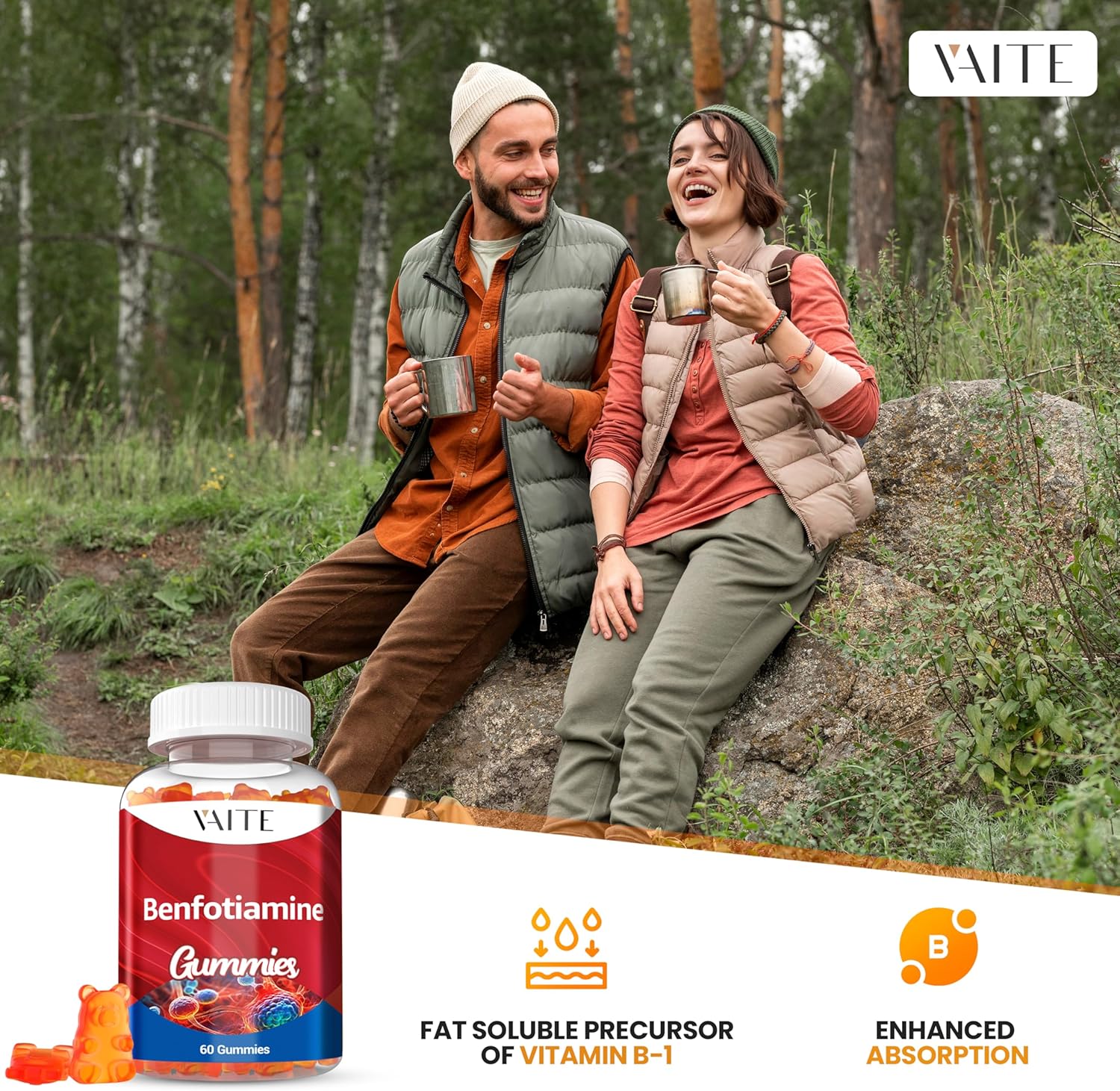 VAITE Benfotiamine 320mg Gummies with L-Leucine: Vitamin B1 Complex for Men and Women - Non-GMO, Vegan & Gluten-Free - Supports Metabolism, Energy & Nervous System Health