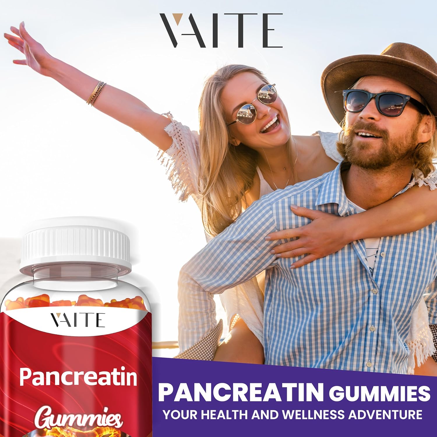 VAITE Pancreatic Digestive Enzymes Gummy 1000mg - Supports Digestion with Protease, Amylase, Lipase - Breaks Down Protein & Carbs - Vegan, Gluten-Free - 60 Gummies