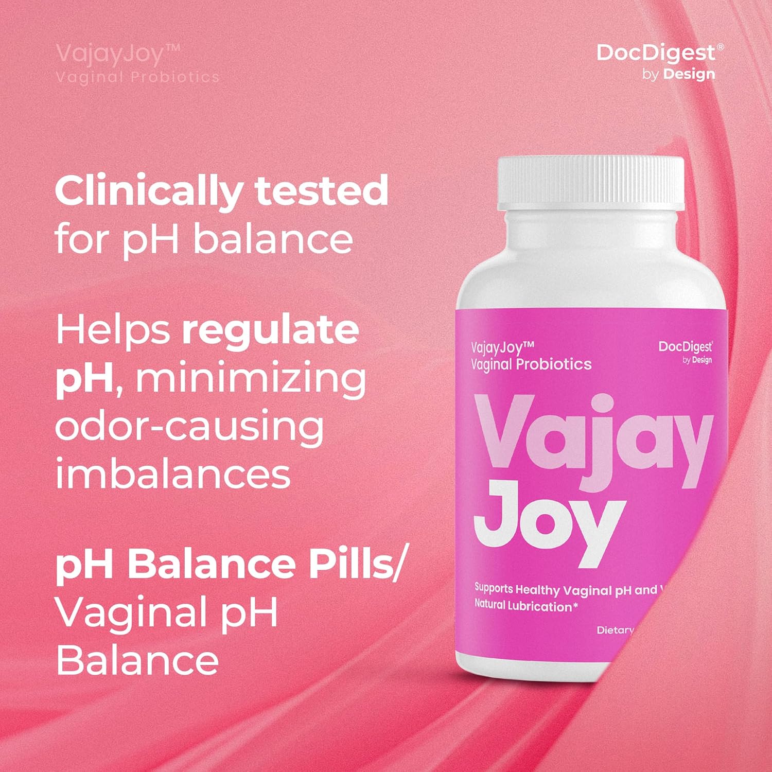 VajayJoy pH Balance Pills - Women's Vaginal Probiotic for pH Regulation, Restores pH Equilibrium & Natural Lubrication - Reduces BV, Yeast Infections, Odor - DocDigest Formula