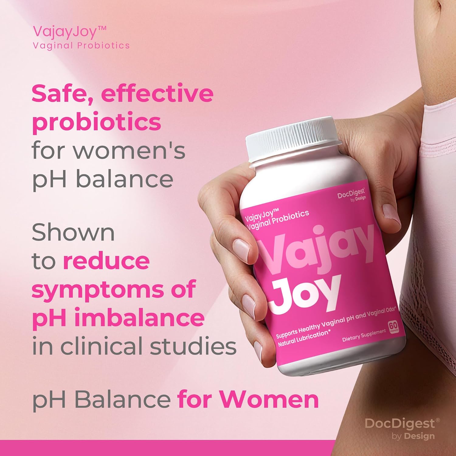 VajayJoy pH Balance Pills - Women's Vaginal Probiotic for pH Regulation, Restores pH Equilibrium & Natural Lubrication - Reduces BV, Yeast Infections, Odor - DocDigest Formula