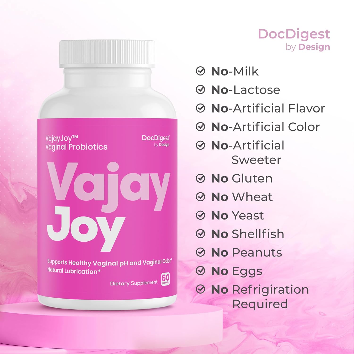 VajayJoy pH Balance Pills - Women's Vaginal Probiotic for pH Regulation, Restores pH Equilibrium & Natural Lubrication - Reduces BV, Yeast Infections, Odor - DocDigest Formula