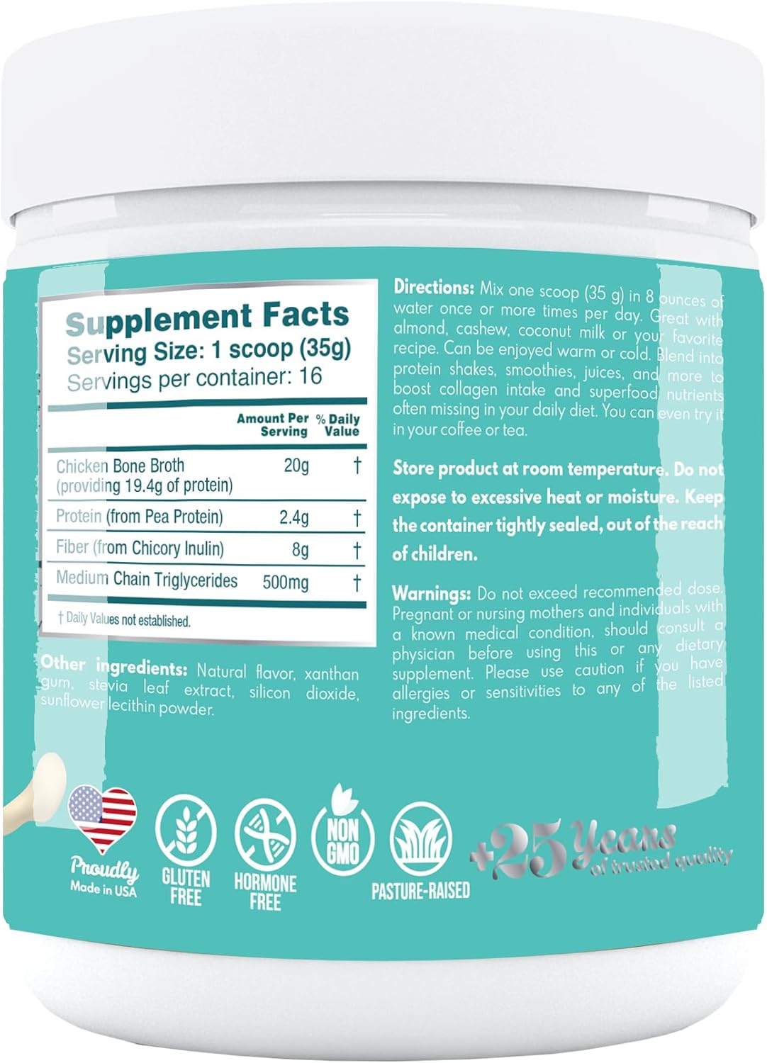 VAL Chicken Bone Broth Protein Powder with 22g Protein, 12g Collagen, 8g Inulin, Pea Protein & MCT Oil - Supports Healthy Skin, Gut Health, Joint Supplement - Gluten Free, 16 Servings
