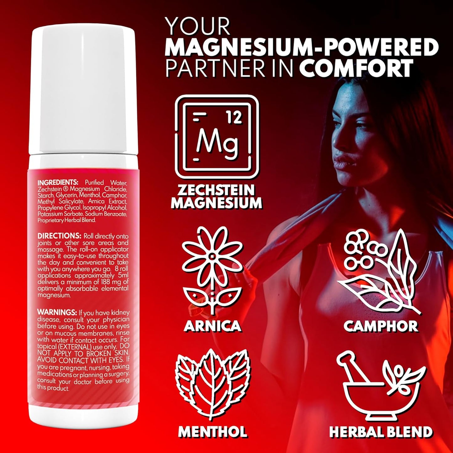 VAL Lombardi Magnesium Roll-On with Arnica & Herbal Blend for Joint & Muscle Therapy - 3oz
