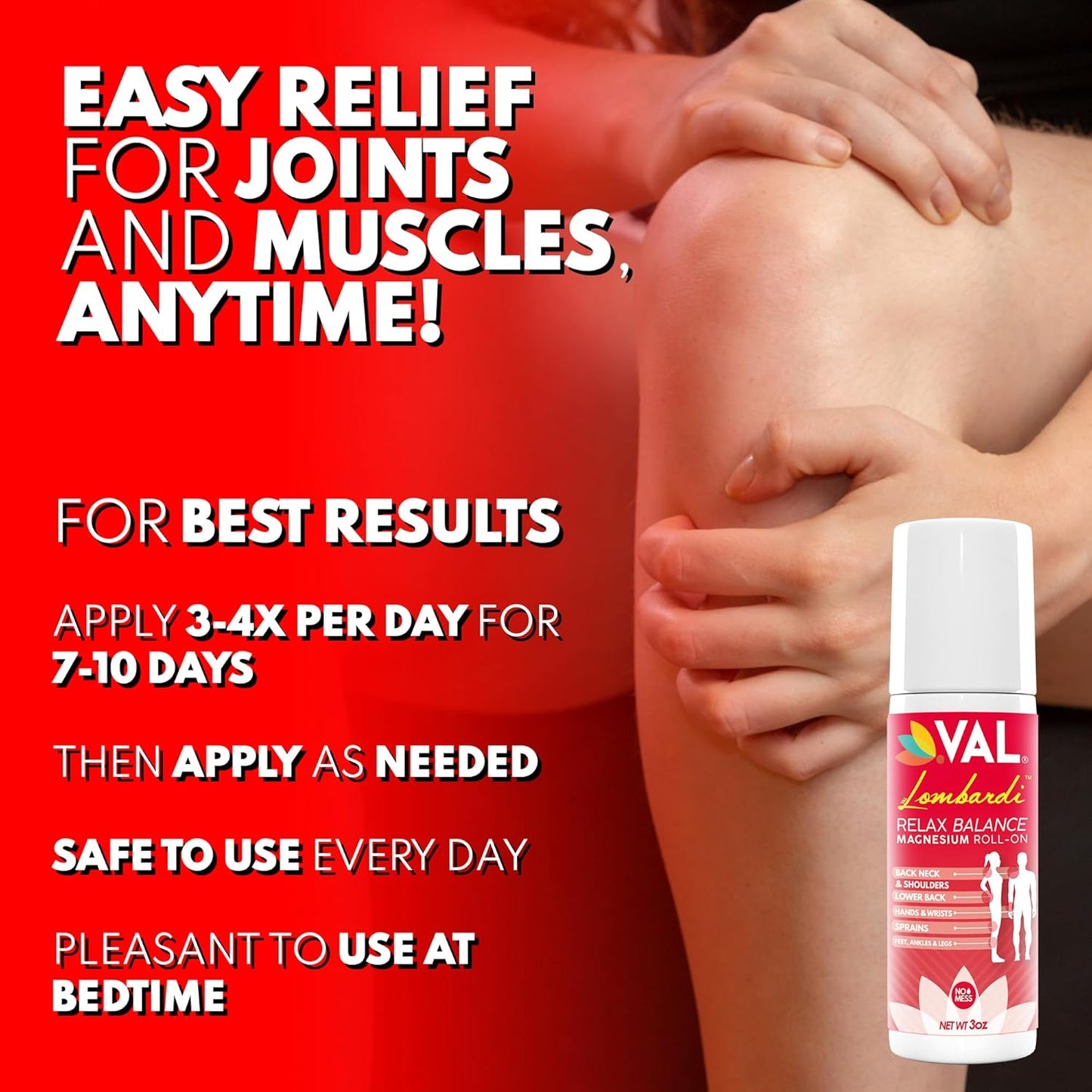 VAL Lombardi Magnesium Roll-On with Arnica & Herbal Blend for Joint & Muscle Therapy - 3oz