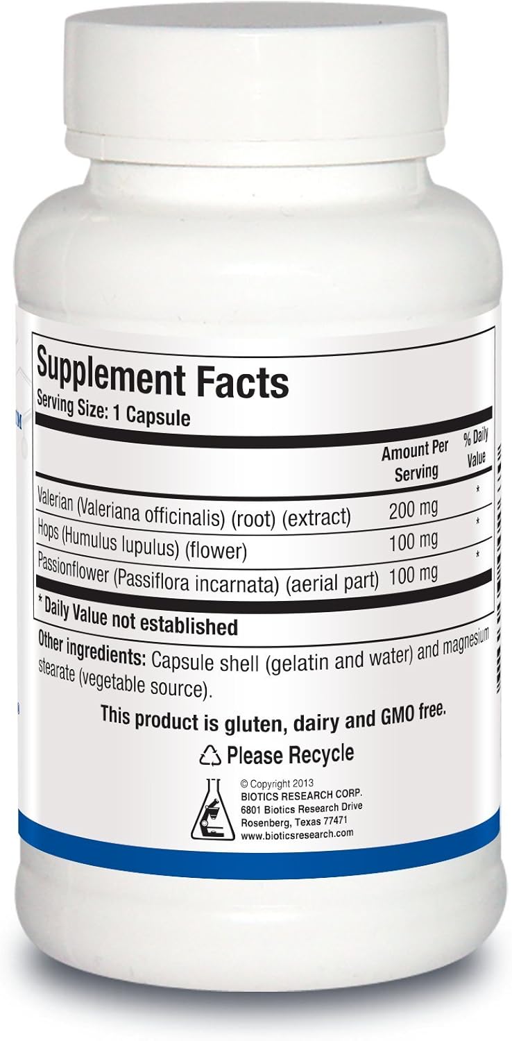 Valerian, Hops, Passionflower, GABA Anxiolytic Relaxation Formula 90 Capsules by Biotics Research