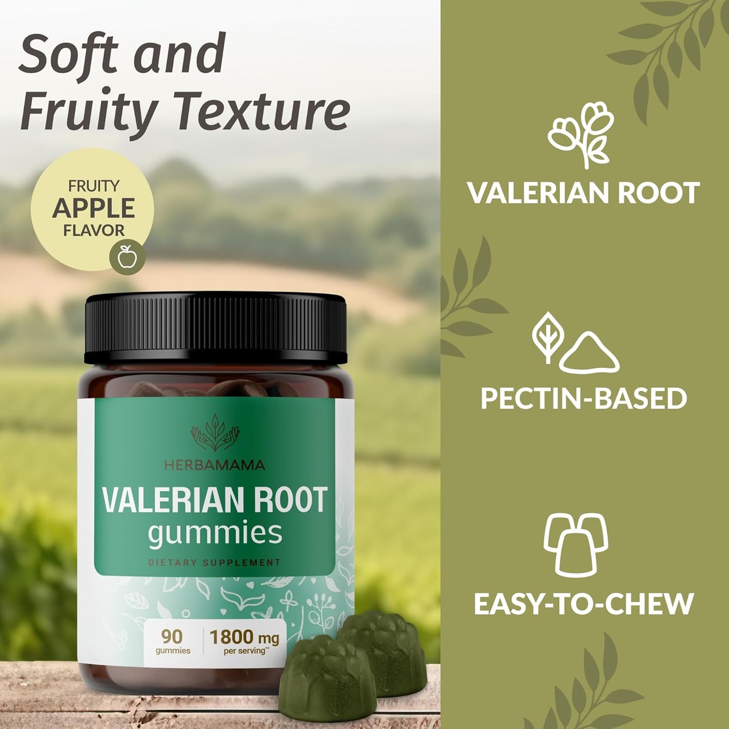 Valerian Root Gummies and Motherwort Liquid Drops Bundle - HERBAMAMA - 1800mg - Vegan, Non-GMO, Gelatin & Alcohol-Free - 2 Pack