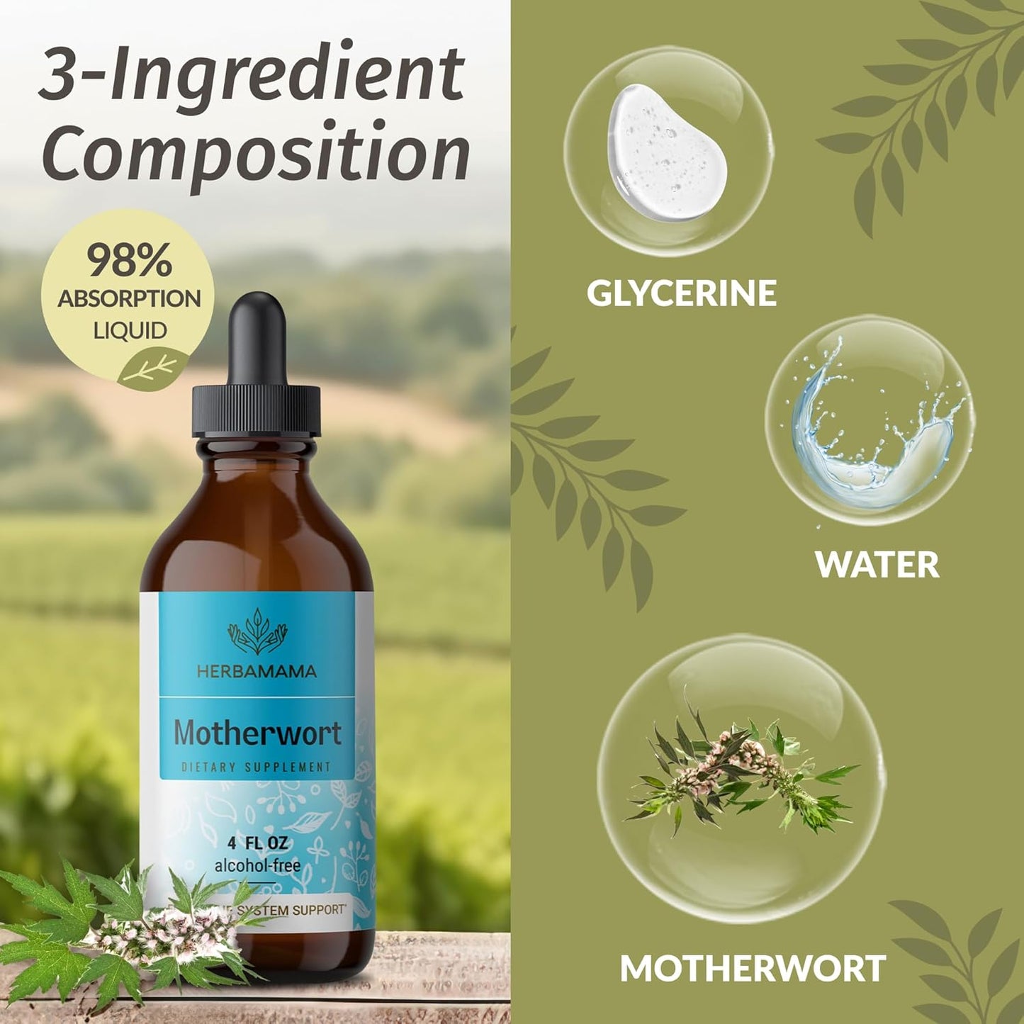 Valerian Root Gummies and Motherwort Liquid Drops Bundle - HERBAMAMA - 1800mg - Vegan, Non-GMO, Gelatin & Alcohol-Free - 2 Pack