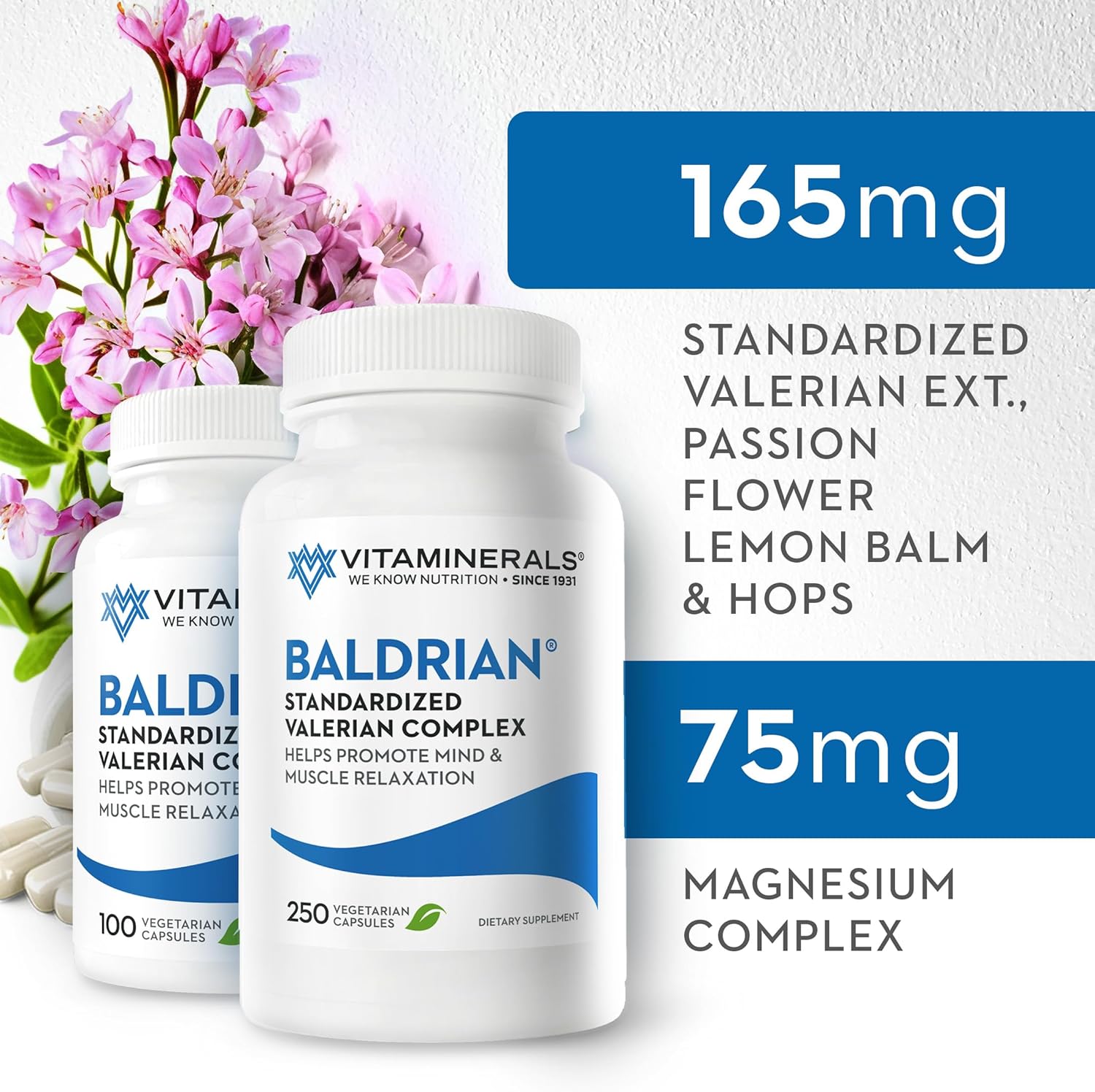Valerian Root Supplement for Natural Relaxation Support - Vitaminerals 33 Baldrian® Original (250 Capsules)