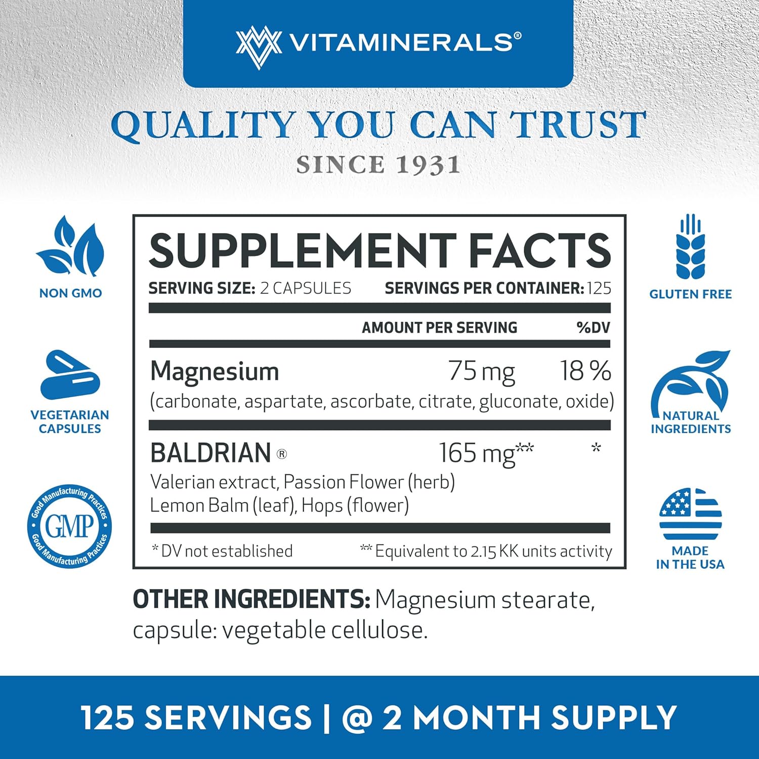 Valerian Root Supplement for Natural Relaxation Support - Vitaminerals 33 Baldrian® Original (250 Capsules)