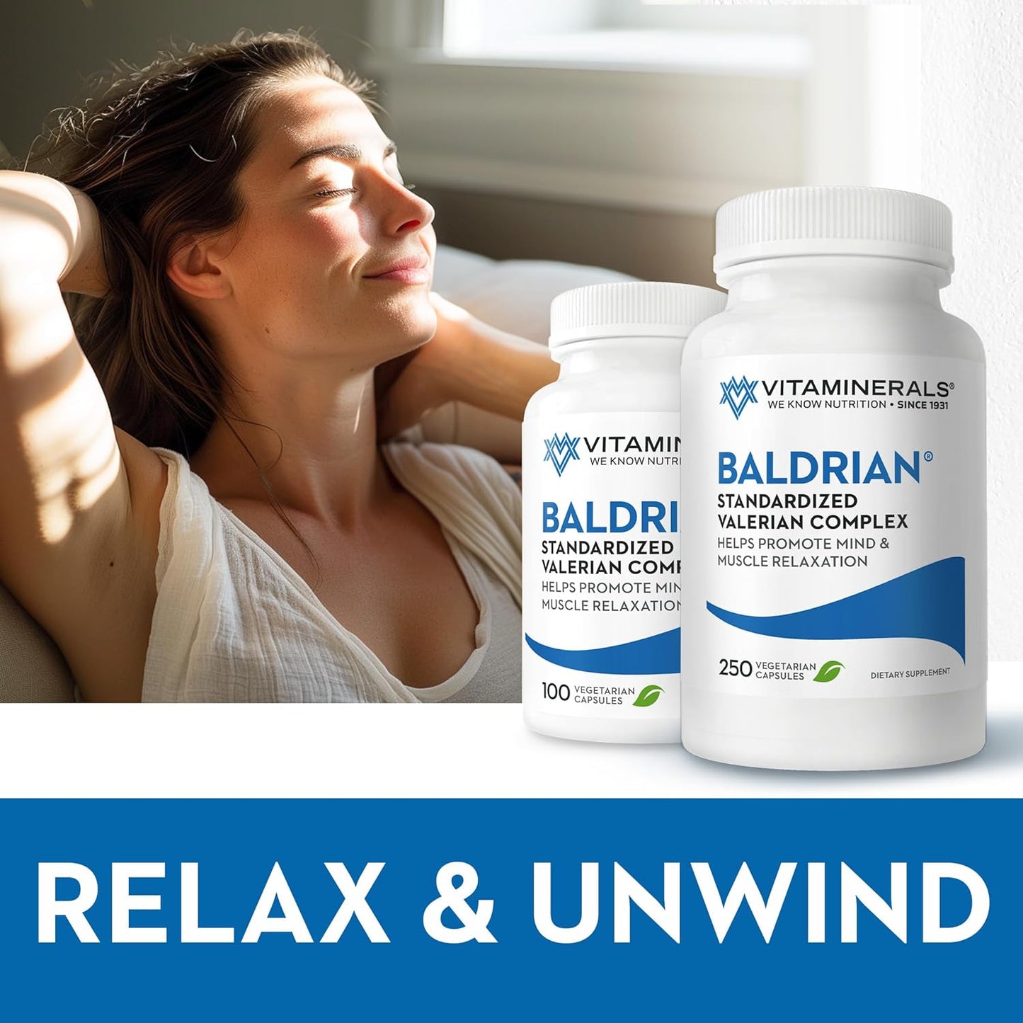 Valerian Root Supplement for Natural Relaxation Support - Vitaminerals 33 Baldrian® Original (250 Capsules)
