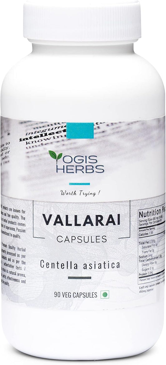 Vallarai Capsules (Centella Asiatica/Gotu Kola) for Cognitive Support - 90 Herbal Veg Capsules by YOGIS HERBS