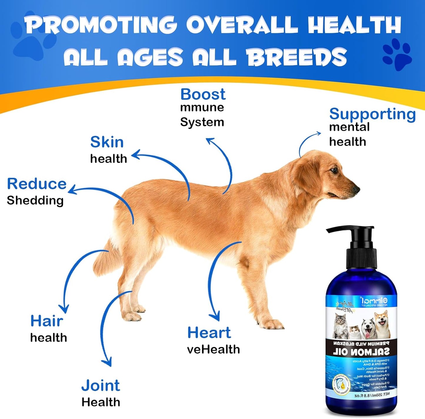 Valleylux Wild Alaskan Salmon Oil for Dogs & Cats, 250ml - Omega 3 Fish Oil for Skin, Coat, Joints, Heart & Immune Health, All Ages & Breeds