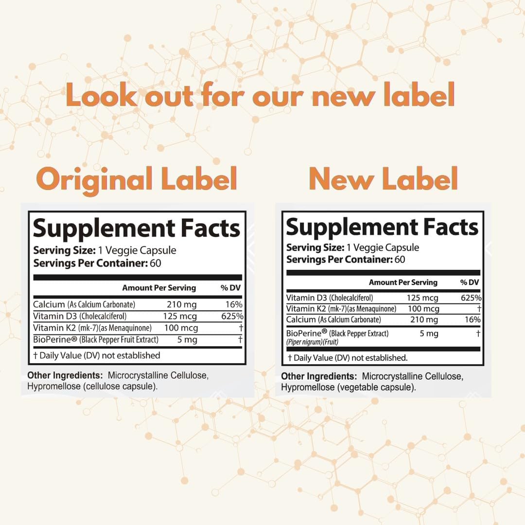 Valleywave Labs Vitamin D3 K2 Capsules - Bone, Teeth, Muscle, and Immune Health Support - 60 Count